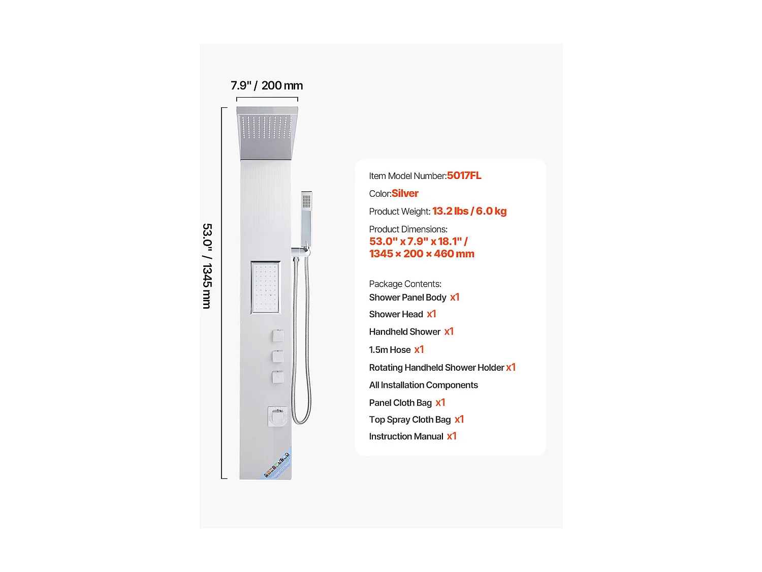 Colonne de Douche SucceBuy, avec Pommeau de Ddouche Effet Pluie, Système de Panneau de Douchette Mural Haute Pression Acier Inox Brossé, Robinet 3 Fonctions