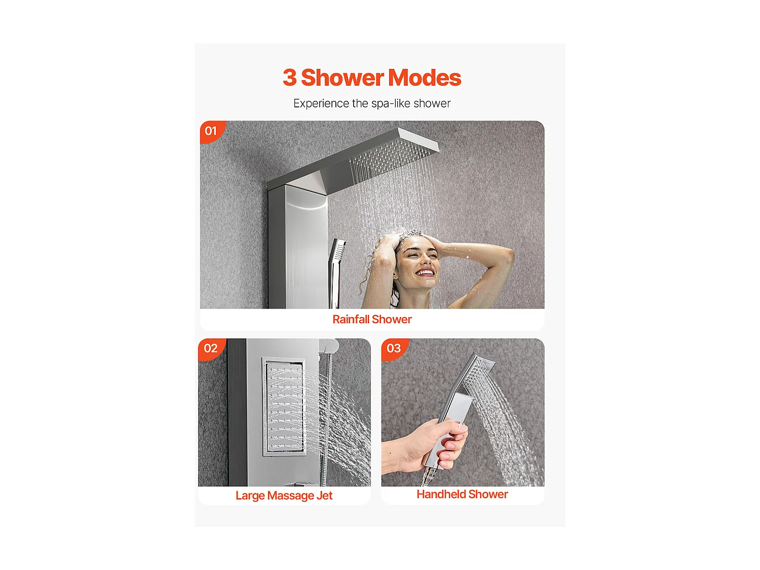 Colonne de Douche SucceBuy, avec Pommeau de Ddouche Effet Pluie, Système de Panneau de Douchette Mural Haute Pression Acier Inox Brossé, Robinet 3 Fonctions