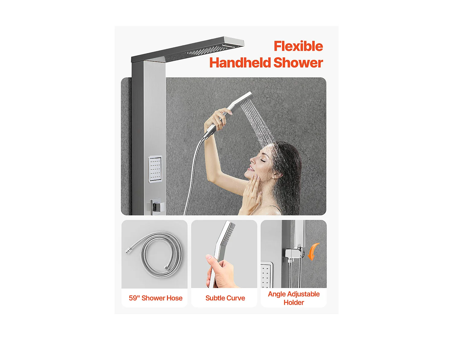 Colonne de Douche SucceBuy, avec Pommeau de Ddouche Effet Pluie, Système de Panneau de Douchette Mural Haute Pression Acier Inox Brossé, Robinet 3 Fonctions