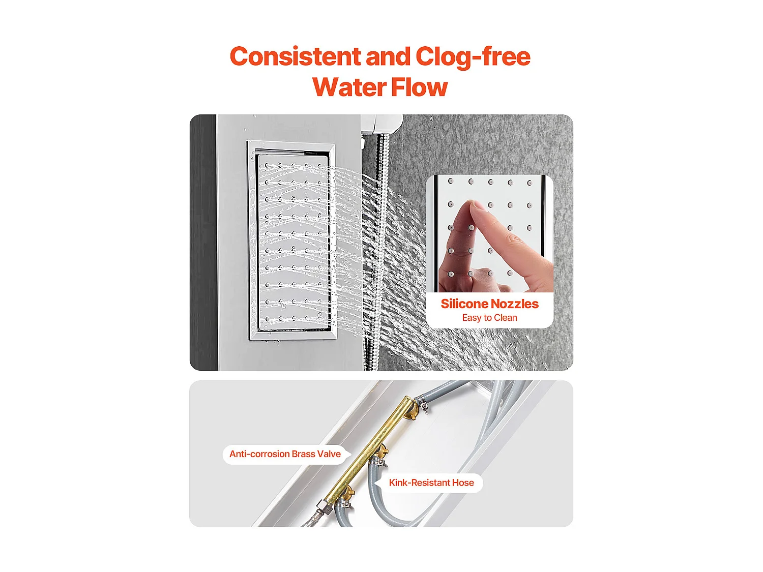 Colonne de Douche SucceBuy, avec Pommeau de Ddouche Effet Pluie, Système de Panneau de Douchette Mural Haute Pression Acier Inox Brossé, Robinet 3 Fonctions