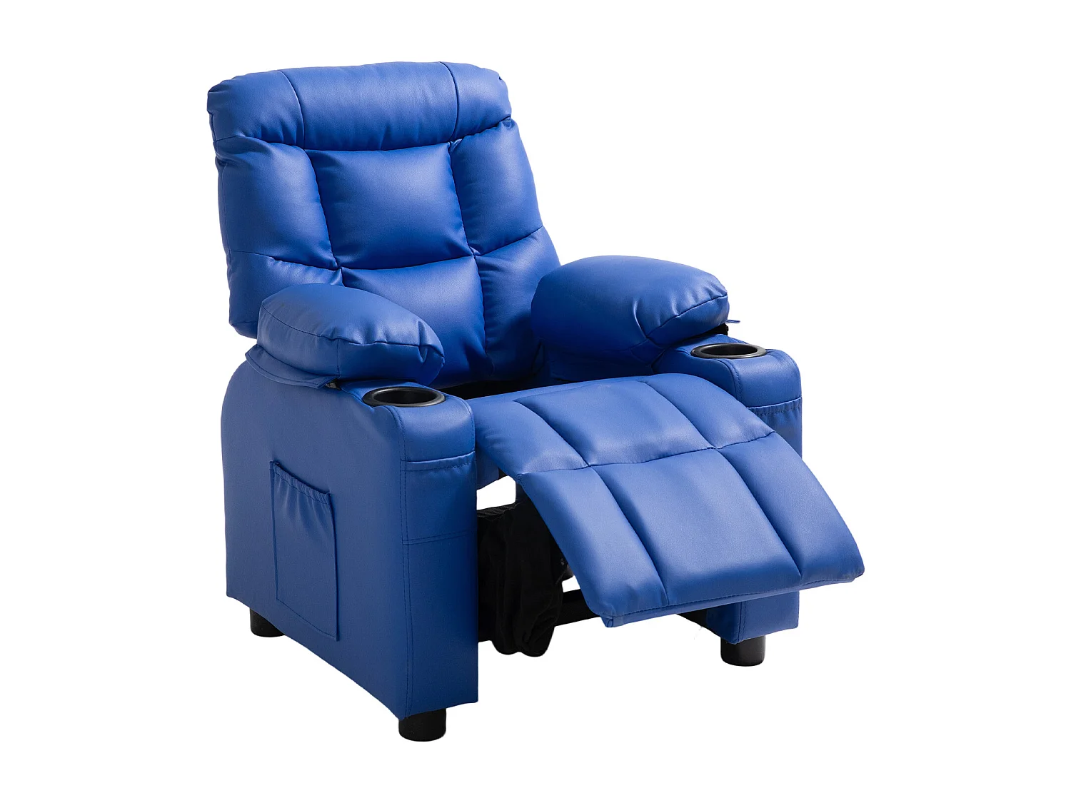 Fauteuil Inclinable SucceBuy pour Enfants, Chaise Relax Ergonomique, avec Porte-Gobelets et Poches, Dossier Réglable 107° à 126°,  pour Chambre d’Enfants, Bleu