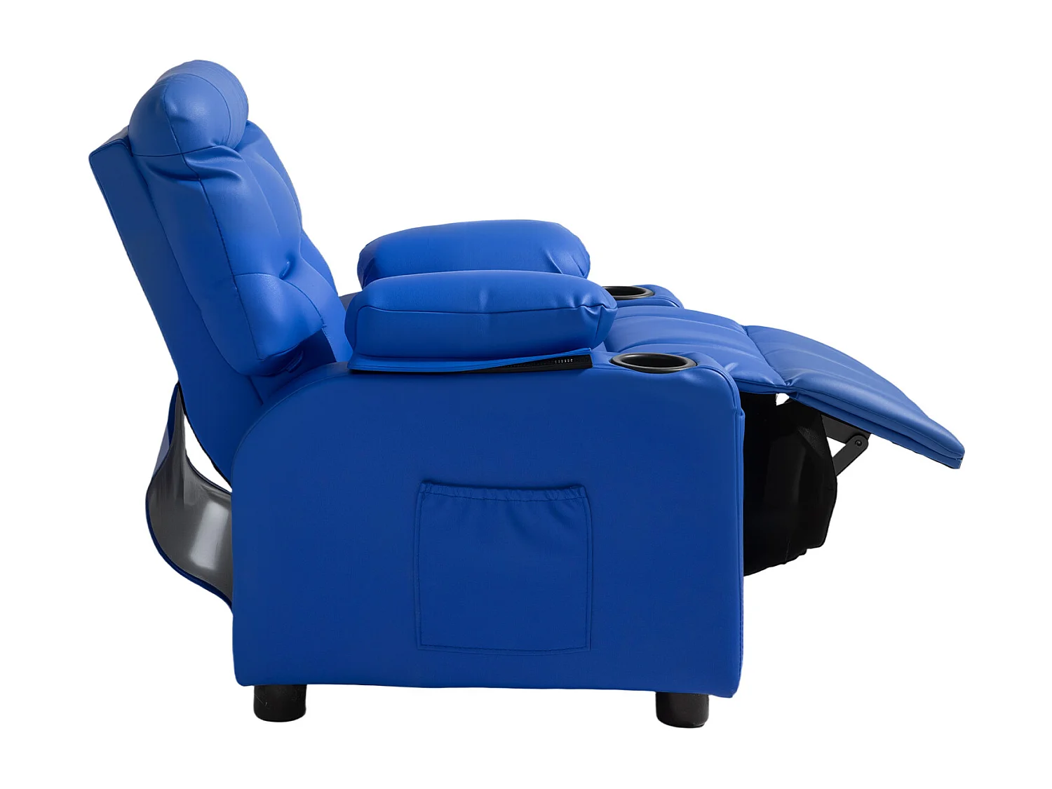 Fauteuil Inclinable SucceBuy pour Enfants, Chaise Relax Ergonomique, avec Porte-Gobelets et Poches, Dossier Réglable 107° à 126°,  pour Chambre d’Enfants, Bleu