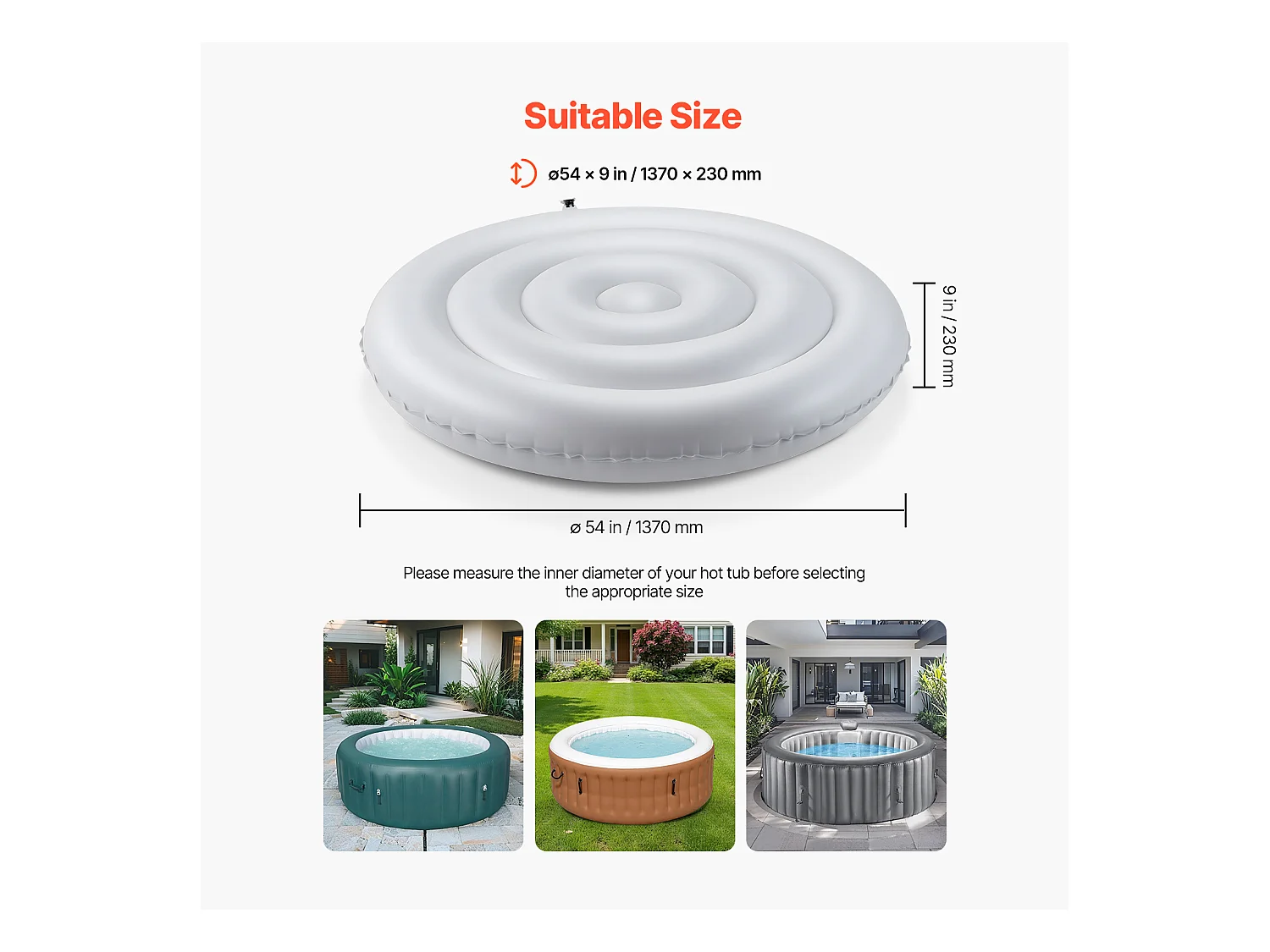 Couvercle Gonflable Rond SucceBuy pour Spa 137 cm, Housse de Protection pour Spa Résistante aux Intempéries et à l'Eau, Couverture Thermique en PVC, Blanc