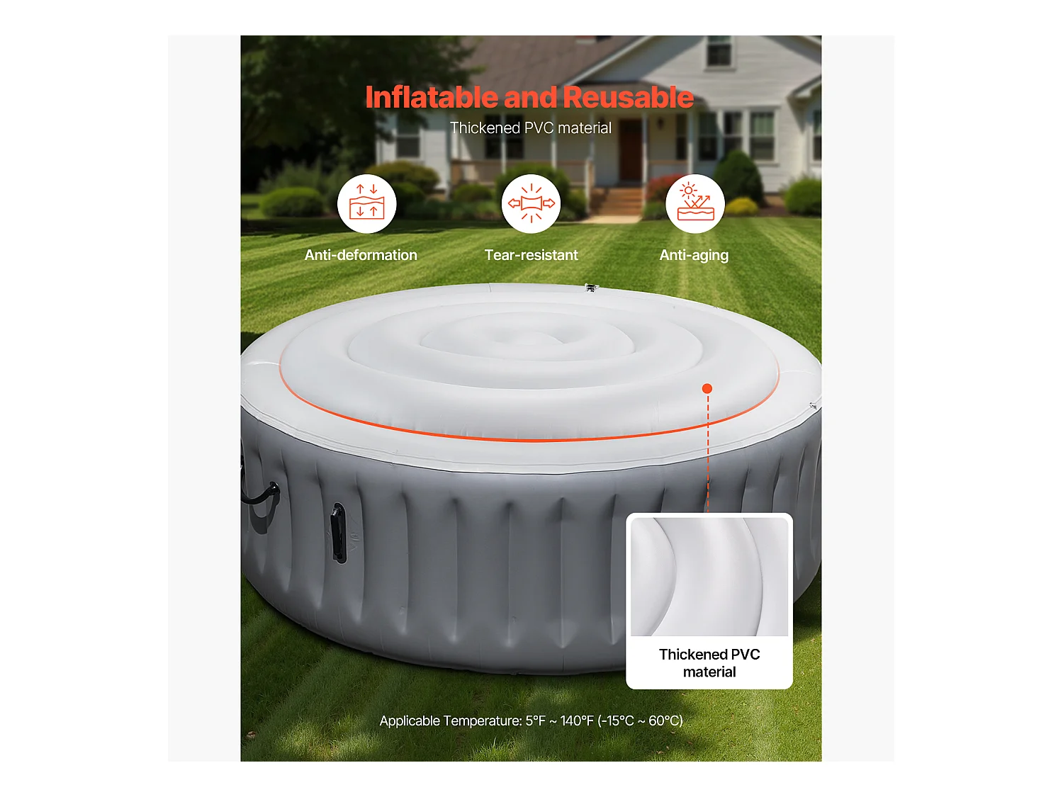 Couvercle Gonflable Rond SucceBuy pour Spa 137 cm, Housse de Protection pour Spa Résistante aux Intempéries et à l'Eau, Couverture Thermique en PVC, Blanc