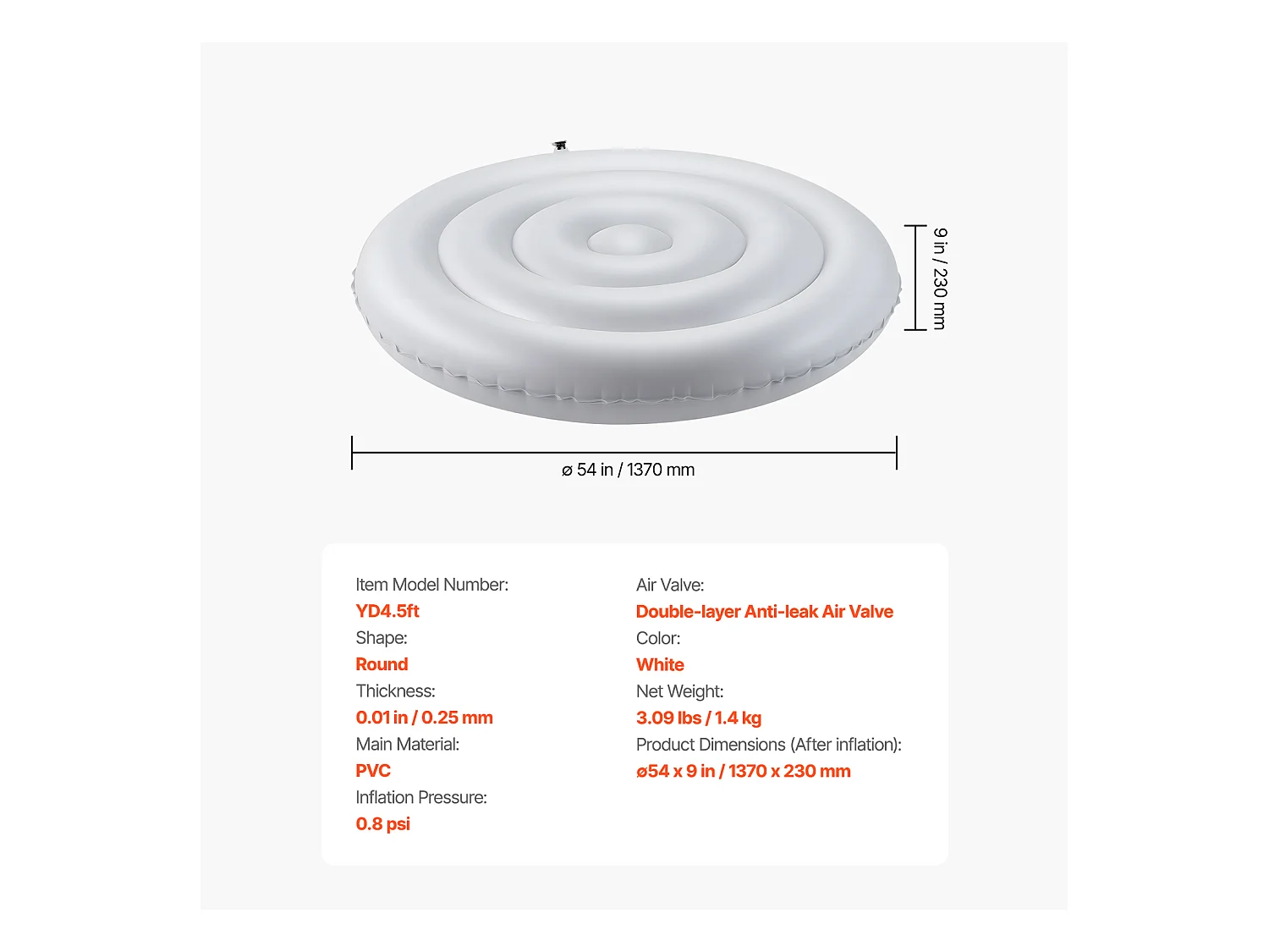 Couvercle Gonflable Rond SucceBuy pour Spa 137 cm, Housse de Protection pour Spa Résistante aux Intempéries et à l'Eau, Couverture Thermique en PVC, Blanc