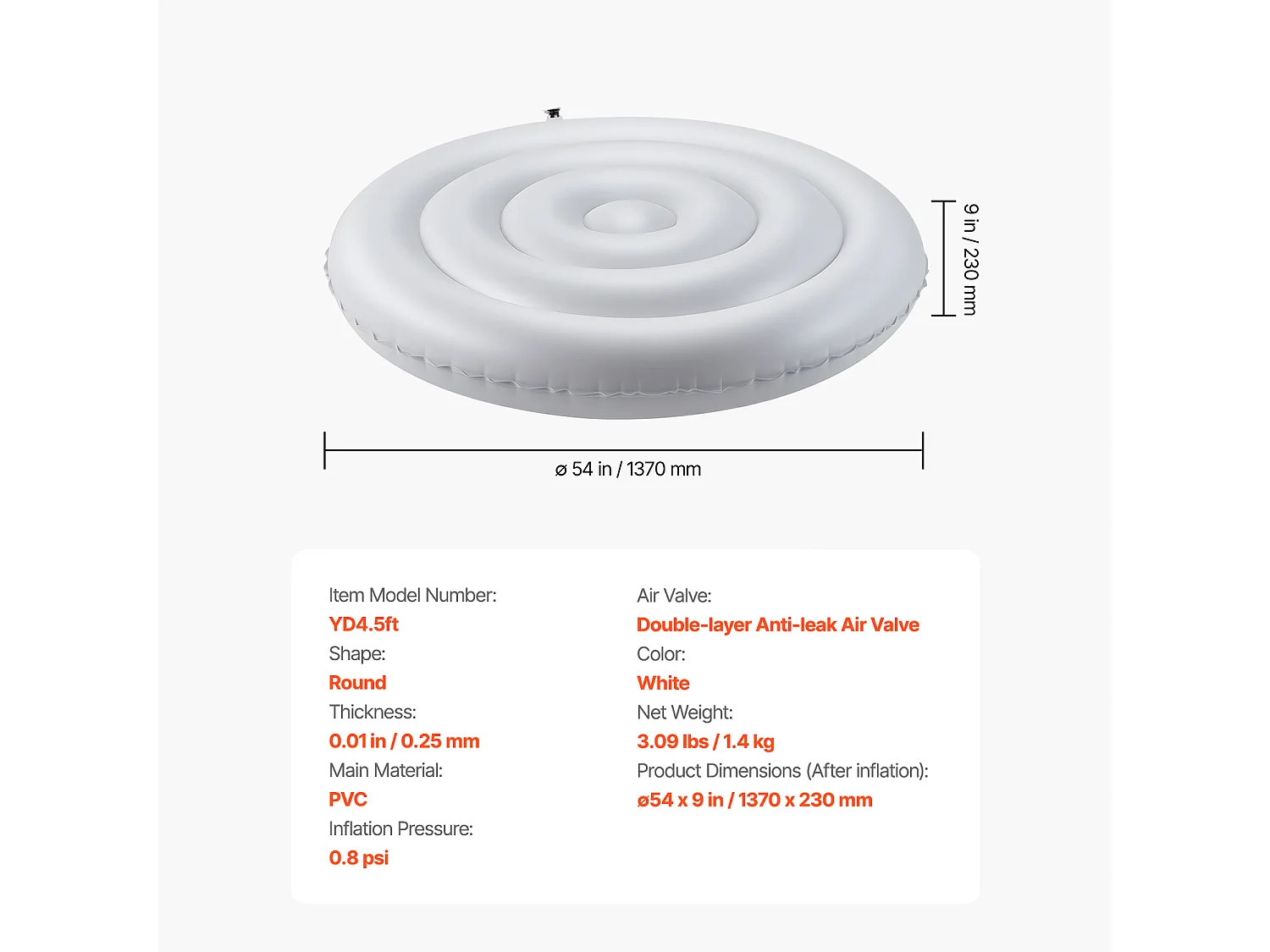 Couvercle Gonflable Rond SucceBuy pour Spa 137 cm, Housse de Protection pour Spa Résistante aux Intempéries et à l'Eau, Couverture Thermique en PVC, Blanc