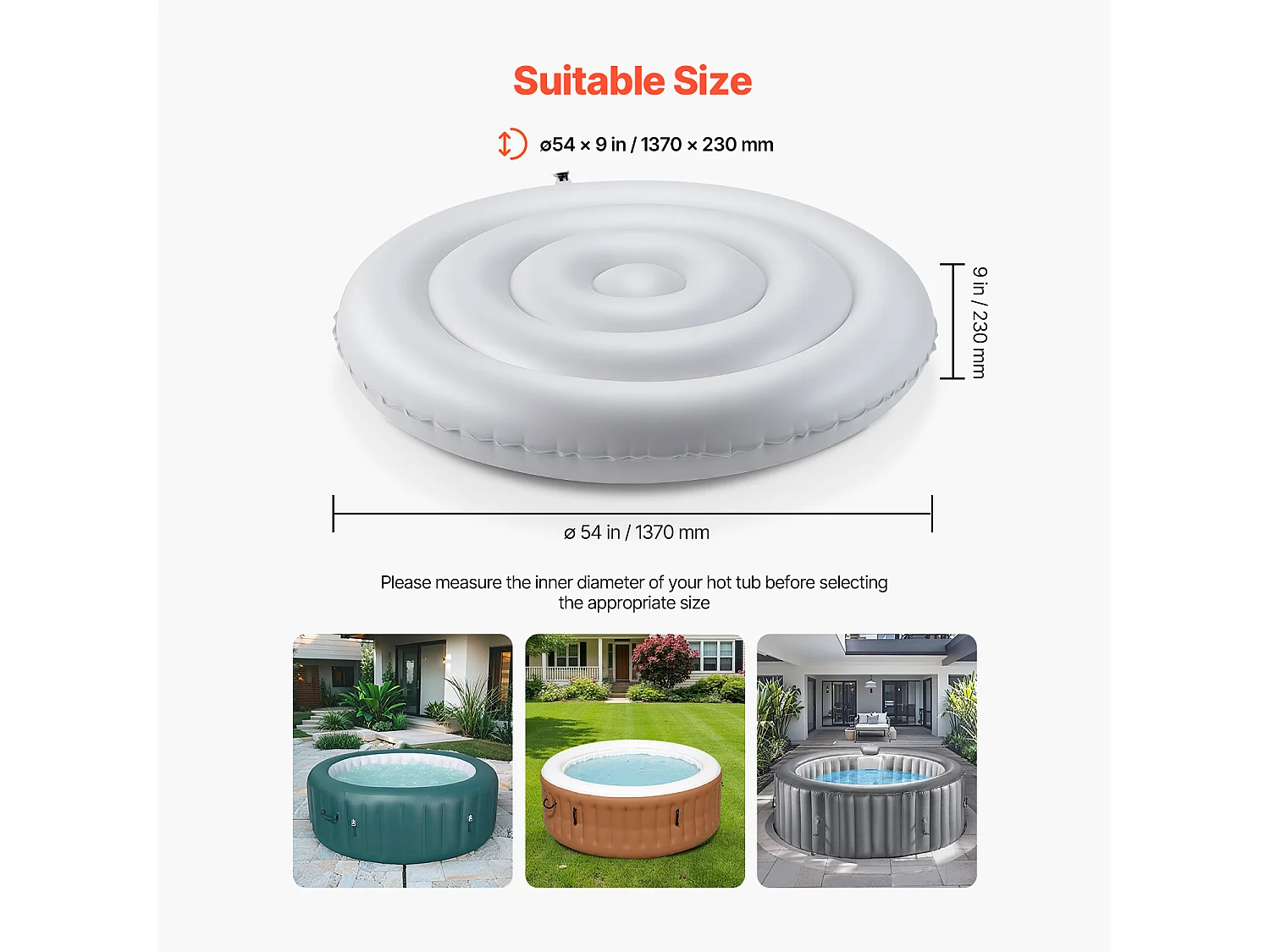 Couvercle Gonflable Rond SucceBuy pour Spa 137 cm, Housse de Protection pour Spa Résistante aux Intempéries et à l'Eau, Couverture Thermique en PVC, Blanc