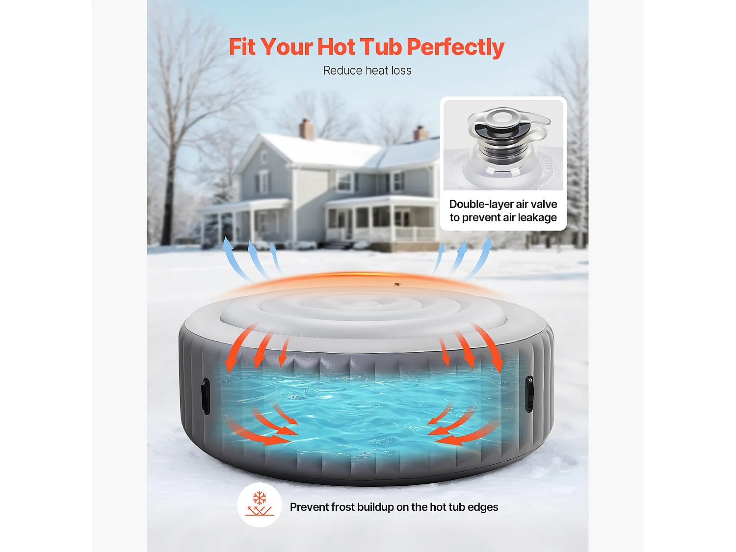 Couvercle Gonflable Rond SucceBuy pour Spa 137 cm, Housse de Protection pour Spa Résistante aux Intempéries et à l'Eau, Couverture Thermique en PVC, Blanc