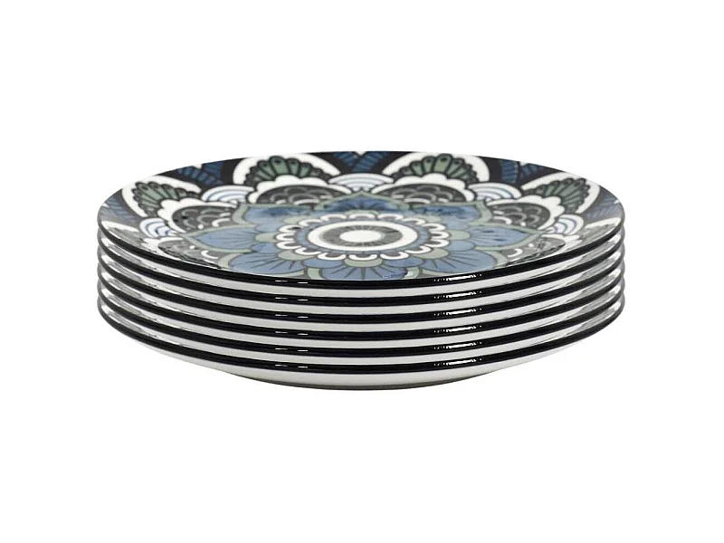 Set de 6 assiettes à dessert en porcelaine bleu mandala (Ø19cm) - MANDALA