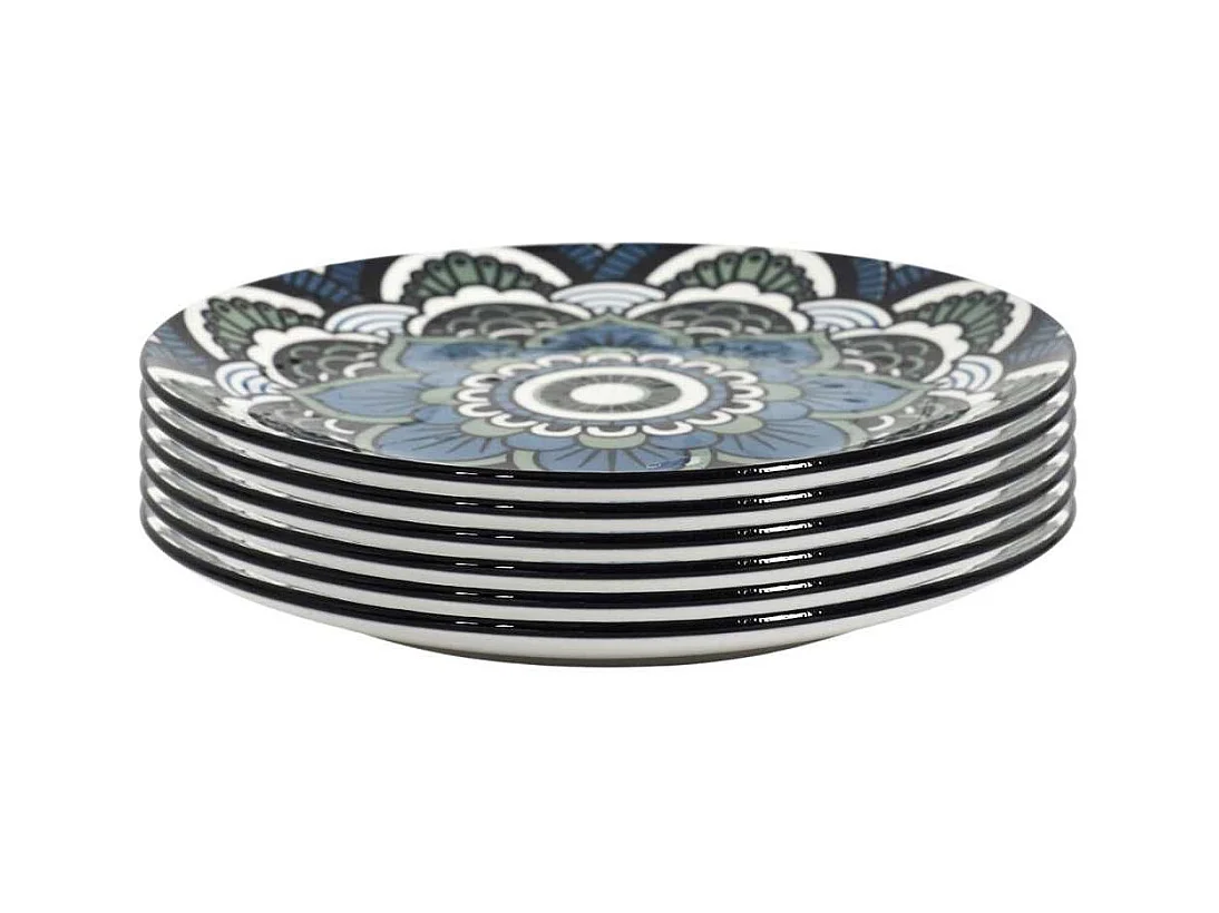 Set de 6 assiettes à dessert en porcelaine bleu mandala (Ø19cm) - MANDALA