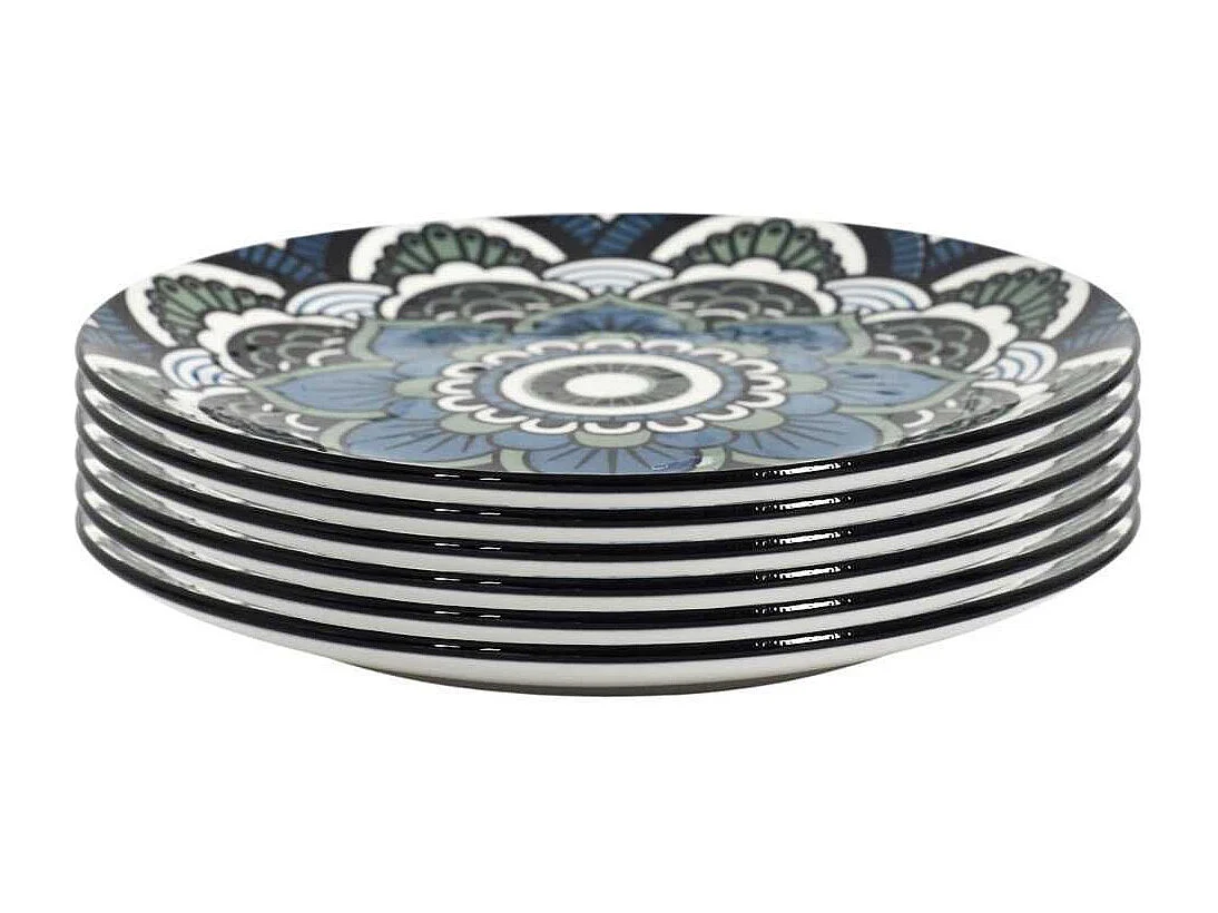Set de 6 assiettes à dessert en porcelaine bleu mandala (Ø19cm) - MANDALA