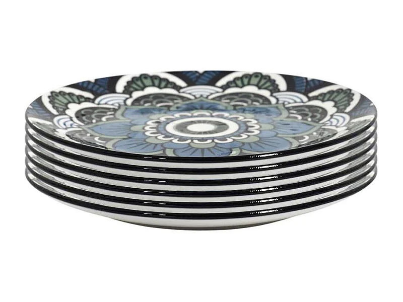 Set de 6 assiettes à dessert en porcelaine bleu mandala (Ø19cm) - MANDALA