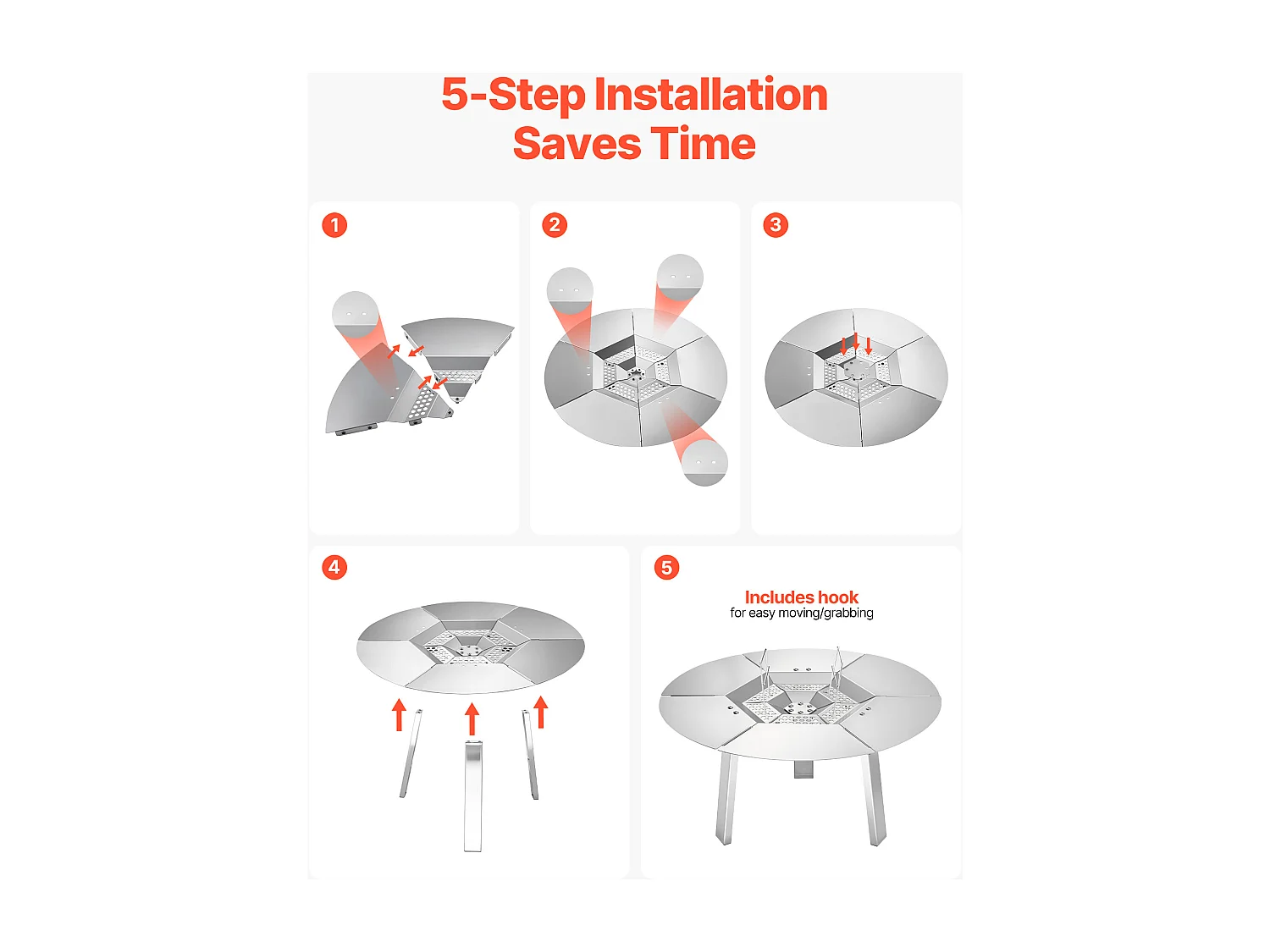 Diffuseur de Chaleur SucceBuy, 50.8x25.4 cm Protection Thermique Ronde, Diffuseur de Chaleur en Acier Inoxydable 304 avec Couvercle de Brûleur Amovible