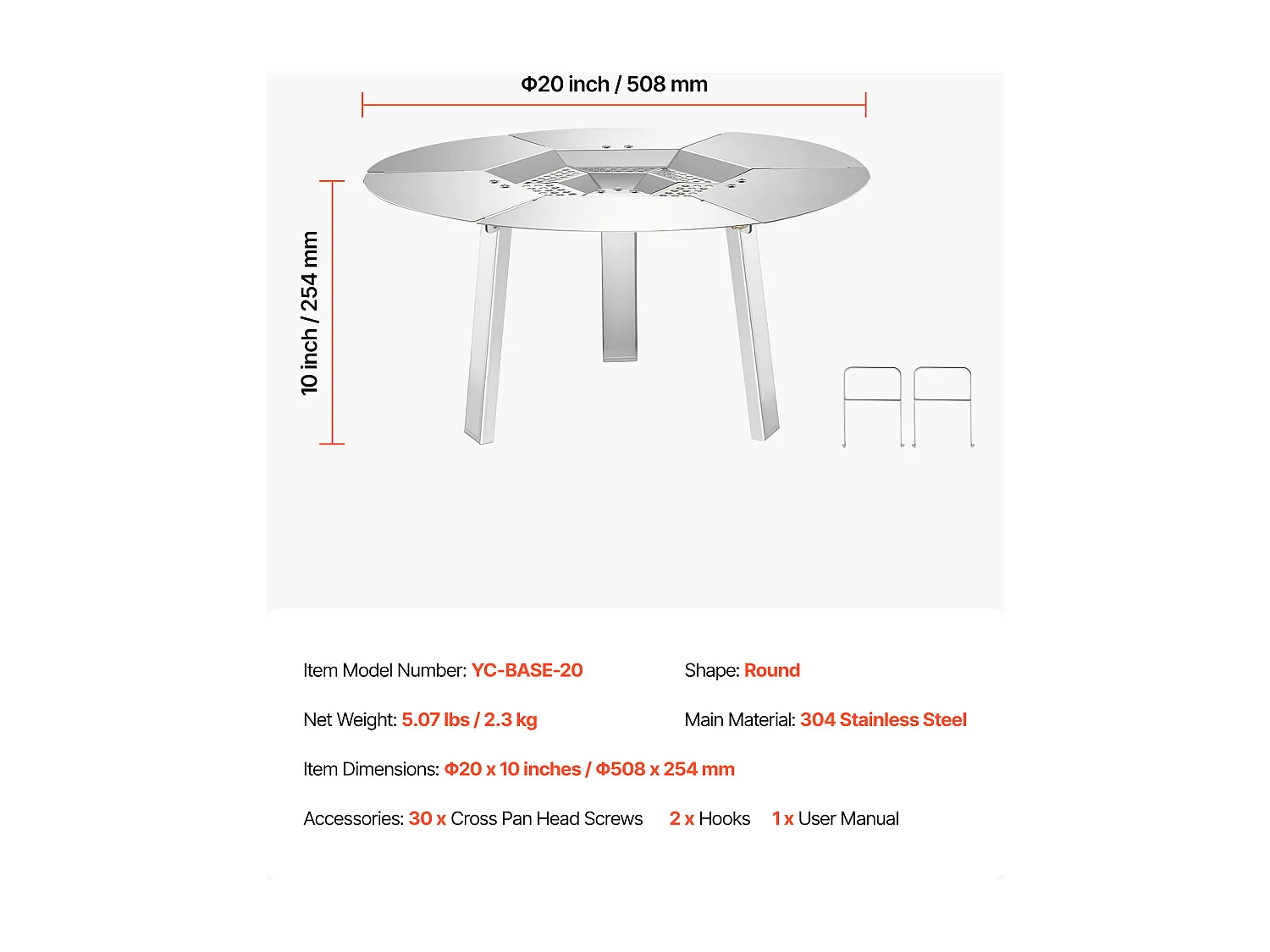 Diffuseur de Chaleur SucceBuy, 50.8x25.4 cm Protection Thermique Ronde, Diffuseur de Chaleur en Acier Inoxydable 304 avec Couvercle de Brûleur Amovible