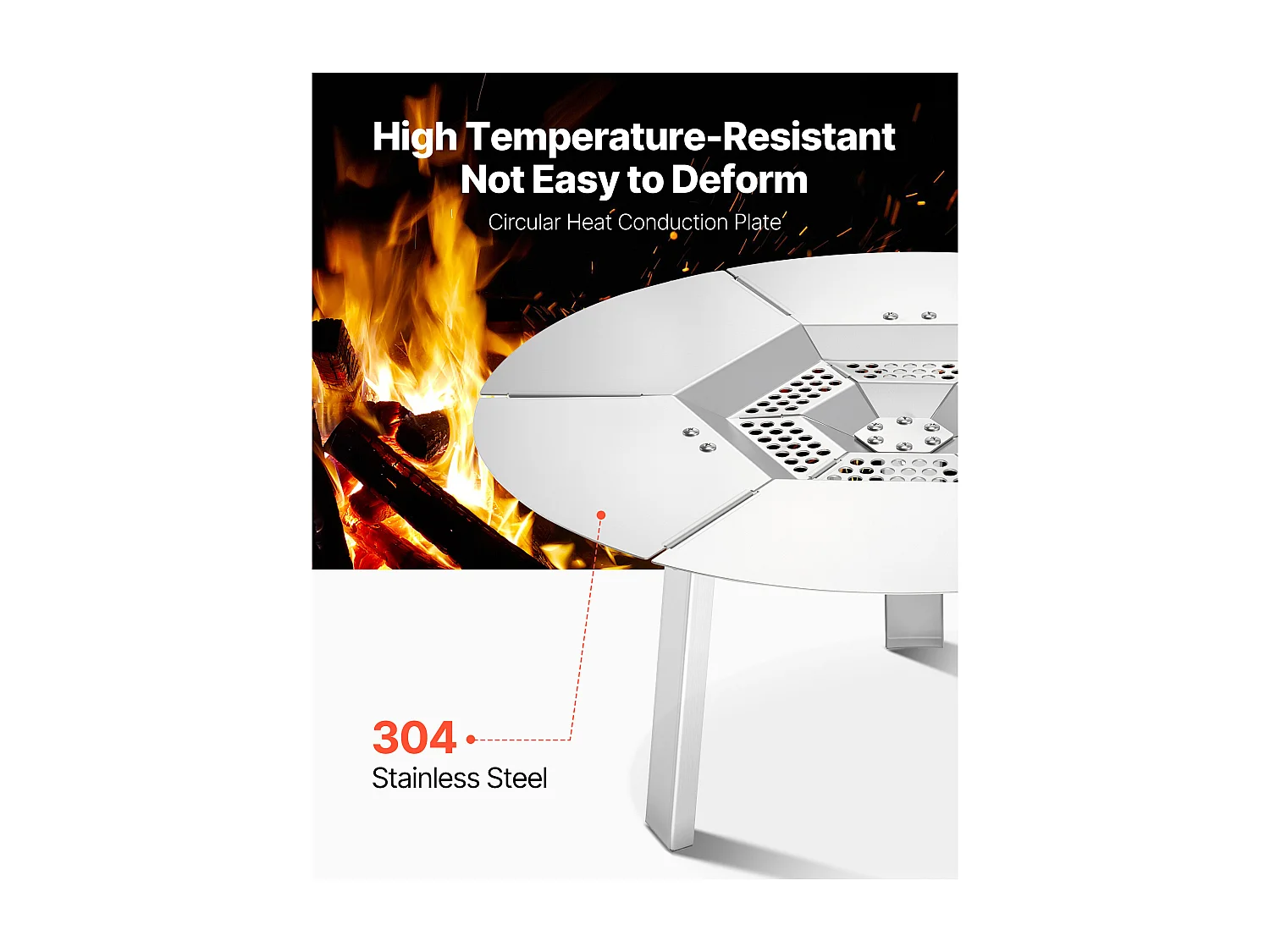 Diffuseur de Chaleur SucceBuy, 50.8x25.4 cm Protection Thermique Ronde, Diffuseur de Chaleur en Acier Inoxydable 304 avec Couvercle de Brûleur Amovible