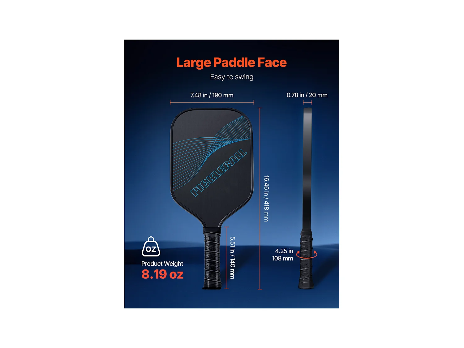 Raquette de Pickleball SucceBuy avec Surface en Fibre de Carbone T700, Raquette de Haute Qualité pour une Puissance, un Contrôle et un Effet Améliorés