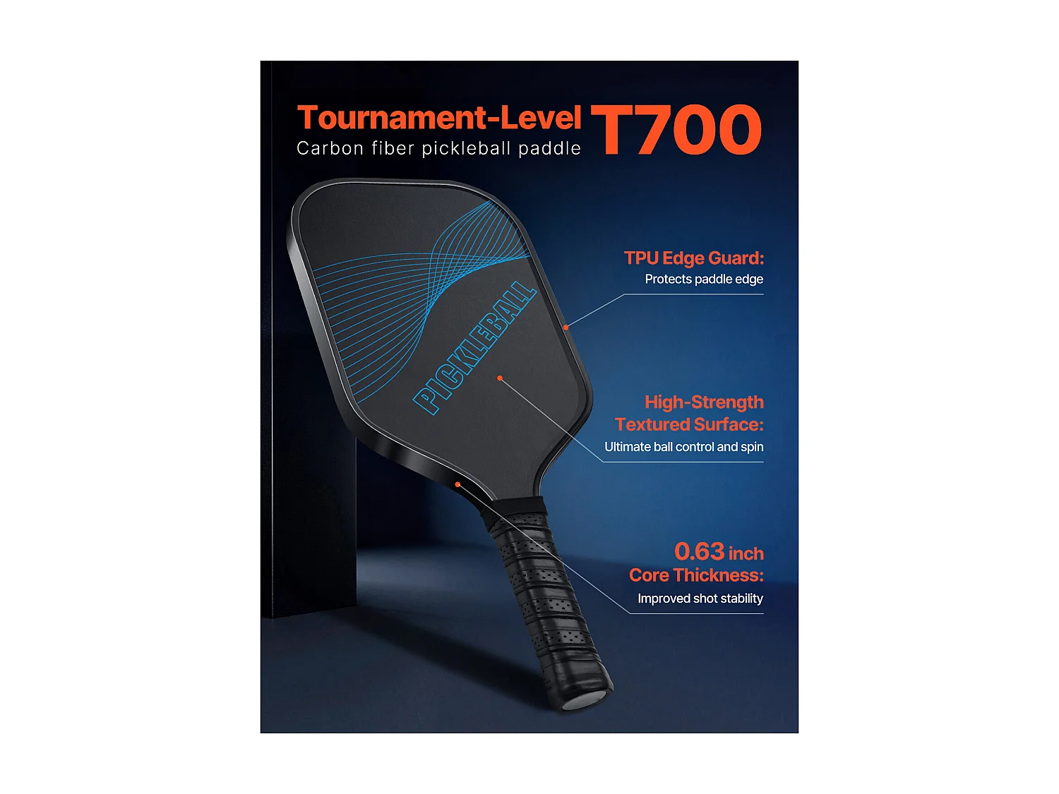 Raquette de Pickleball SucceBuy avec Surface en Fibre de Carbone T700, Raquette de Haute Qualité pour une Puissance, un Contrôle et un Effet Améliorés