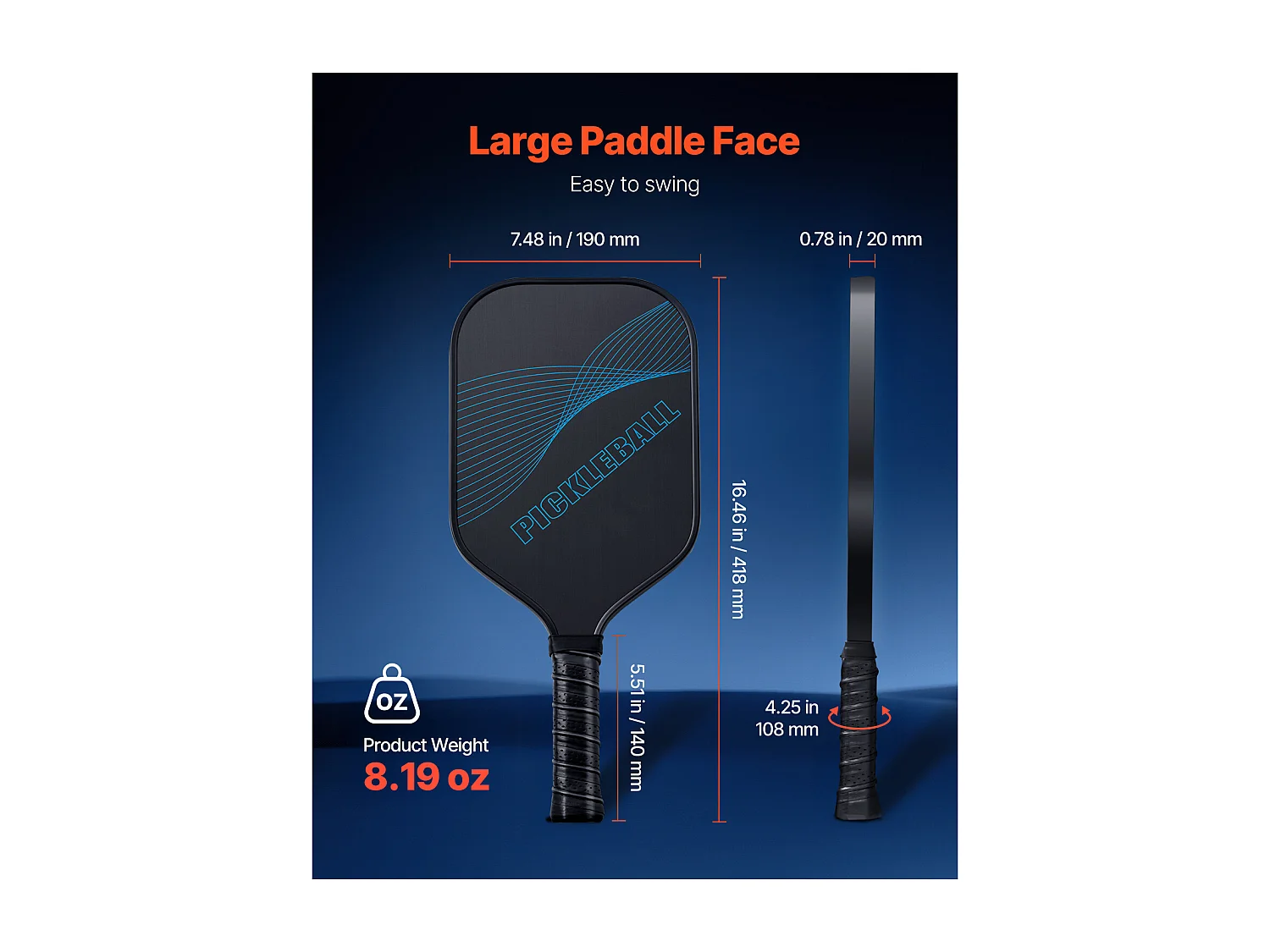 Raquette de Pickleball SucceBuy avec Surface en Fibre de Carbone T700, Raquette de Haute Qualité pour une Puissance, un Contrôle et un Effet Améliorés