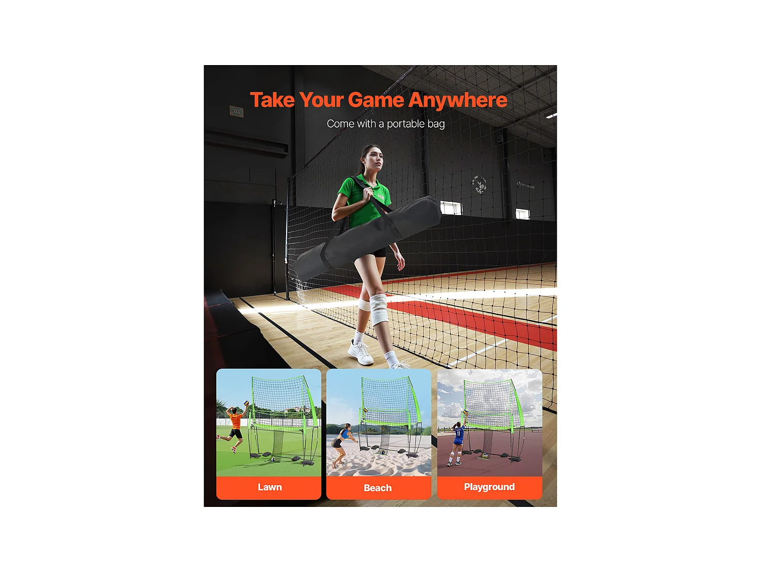 Filet de Volley-Ball SucceBuy Portable, Filet d'Entraînement de Volley-Ball Réglable en Hauteur avec Retour de Balle, pour Service Intérieur et Extérieur