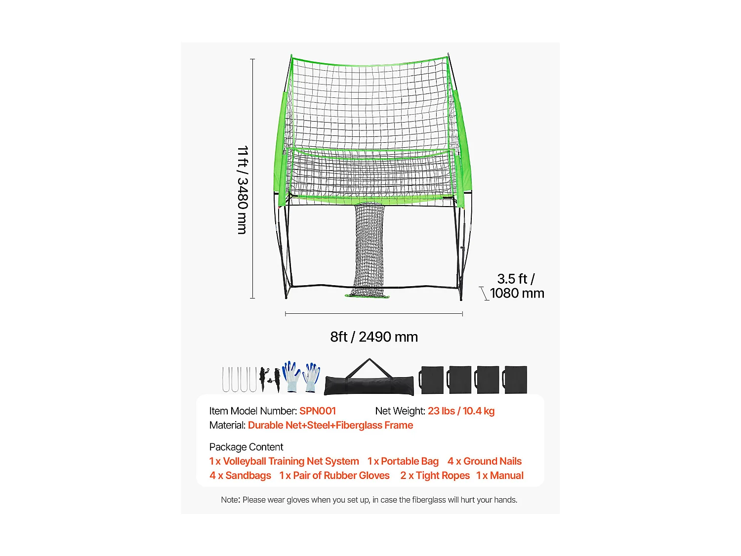 Filet de Volley-Ball SucceBuy Portable, Filet d'Entraînement de Volley-Ball Réglable en Hauteur avec Retour de Balle, pour Service Intérieur et Extérieur