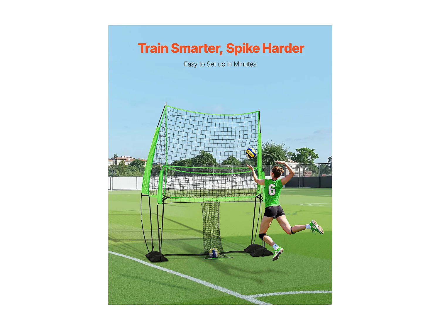 Filet de Volley-Ball SucceBuy Portable, Filet d'Entraînement de Volley-Ball Réglable en Hauteur avec Retour de Balle, pour Service Intérieur et Extérieur