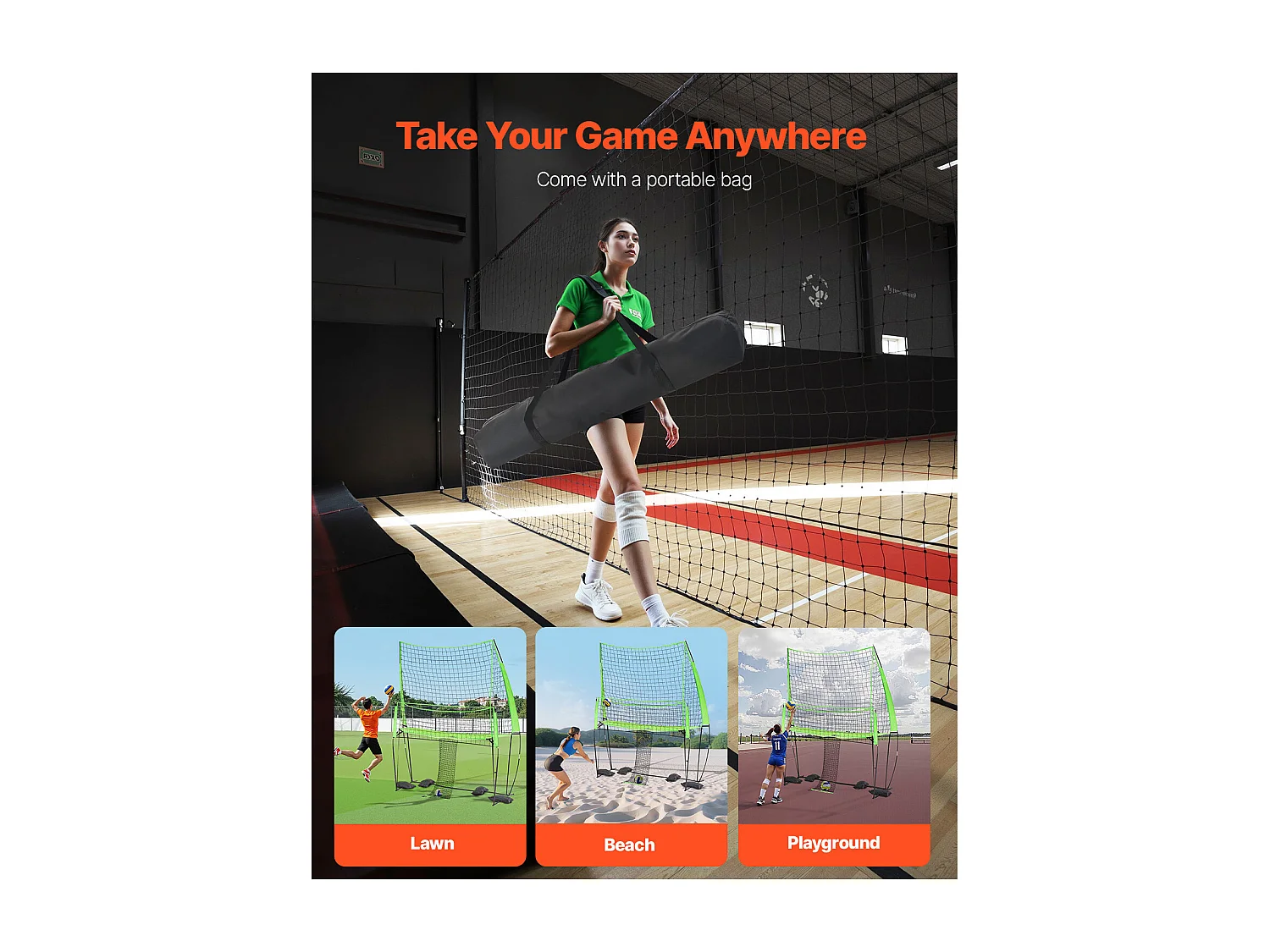 Filet de Volley-Ball SucceBuy Portable, Filet d'Entraînement de Volley-Ball Réglable en Hauteur avec Retour de Balle, pour Service Intérieur et Extérieur