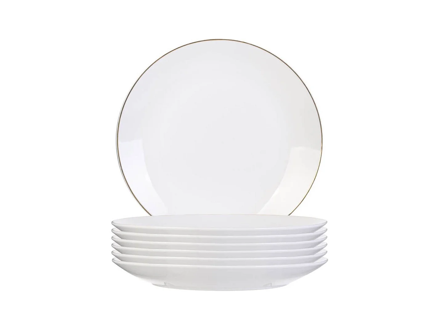 Set de 6 assiettes à dessert blanches en porcelaine avec liseré doré (Ø20cm) - AURA