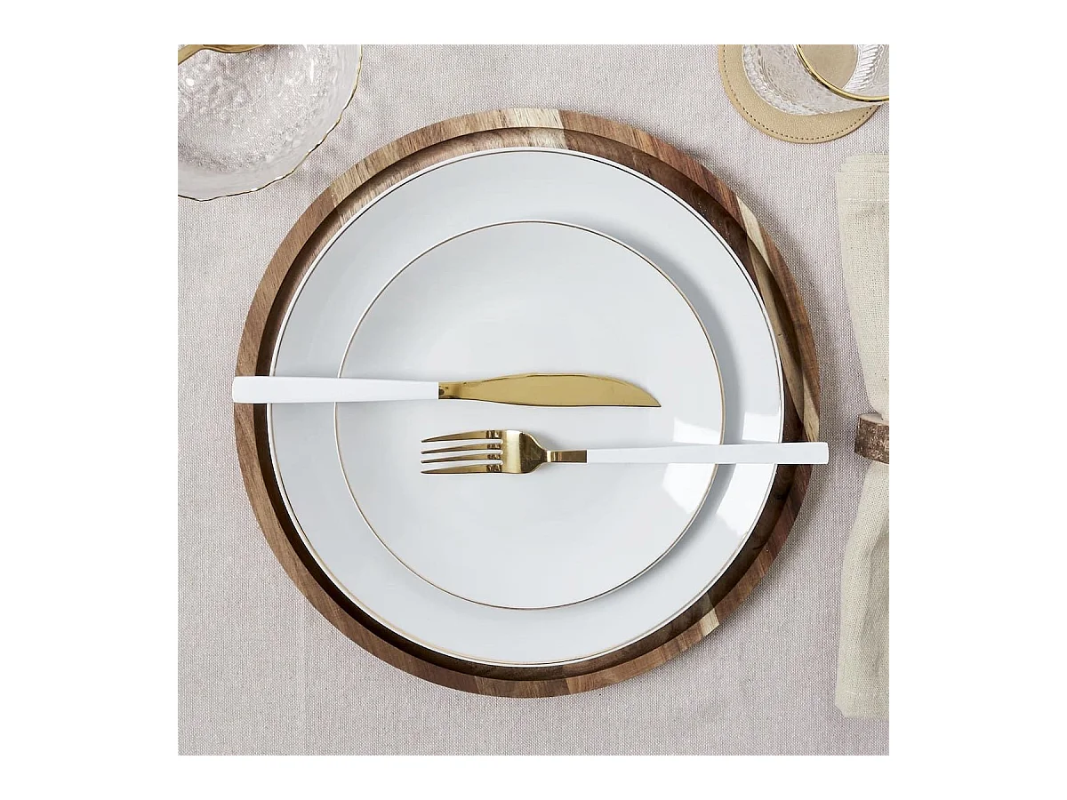 Set de 6 assiettes à dessert blanches en porcelaine avec liseré doré (Ø20cm) - AURA