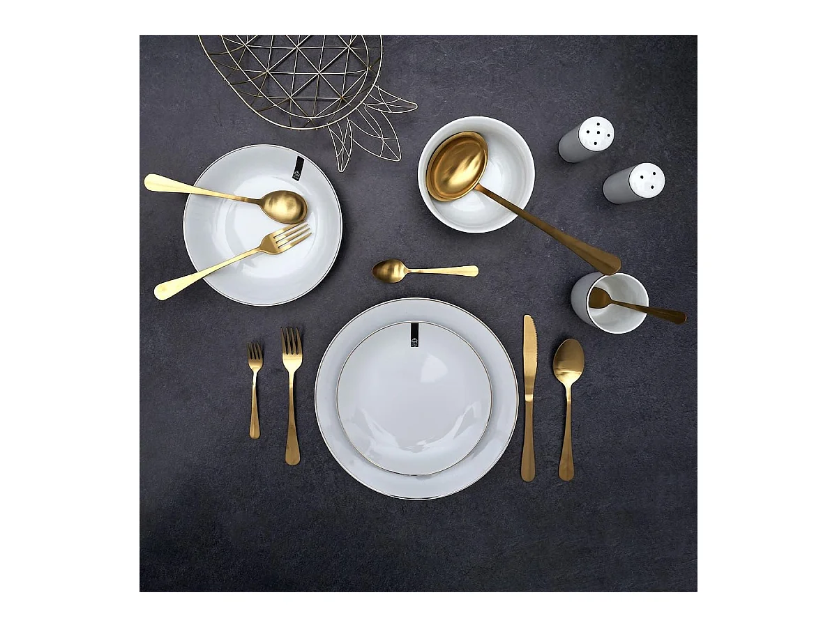 Set de 6 assiettes à dessert blanches en porcelaine avec liseré doré (Ø20cm) - AURA