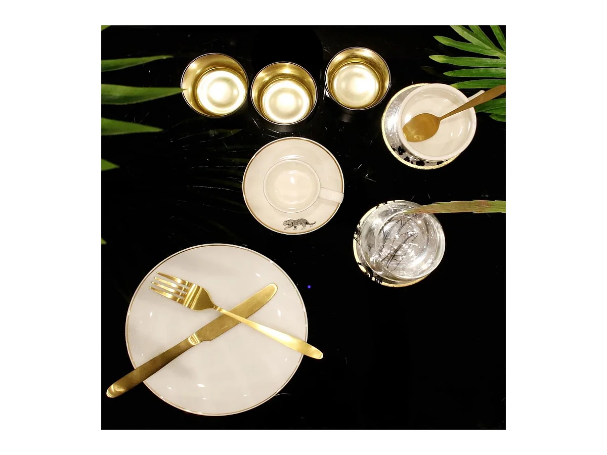 Set de 6 assiettes à dessert blanches en porcelaine avec liseré doré (Ø20cm) - AURA