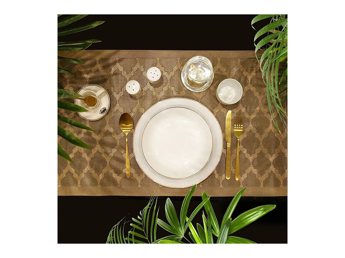 Set de 6 assiettes à dessert blanches en porcelaine avec liseré doré (Ø20cm) - AURA