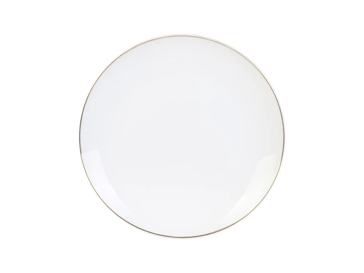 Set de 6 assiettes à dessert blanches en porcelaine avec liseré doré (Ø20cm) - AURA