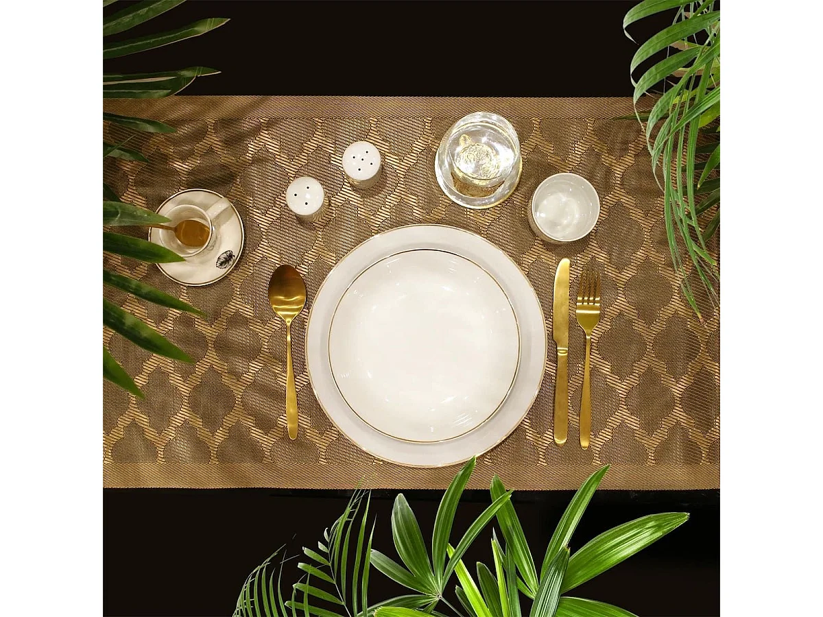 Set de 6 assiettes à dessert blanches en porcelaine avec liseré doré (Ø20cm) - AURA