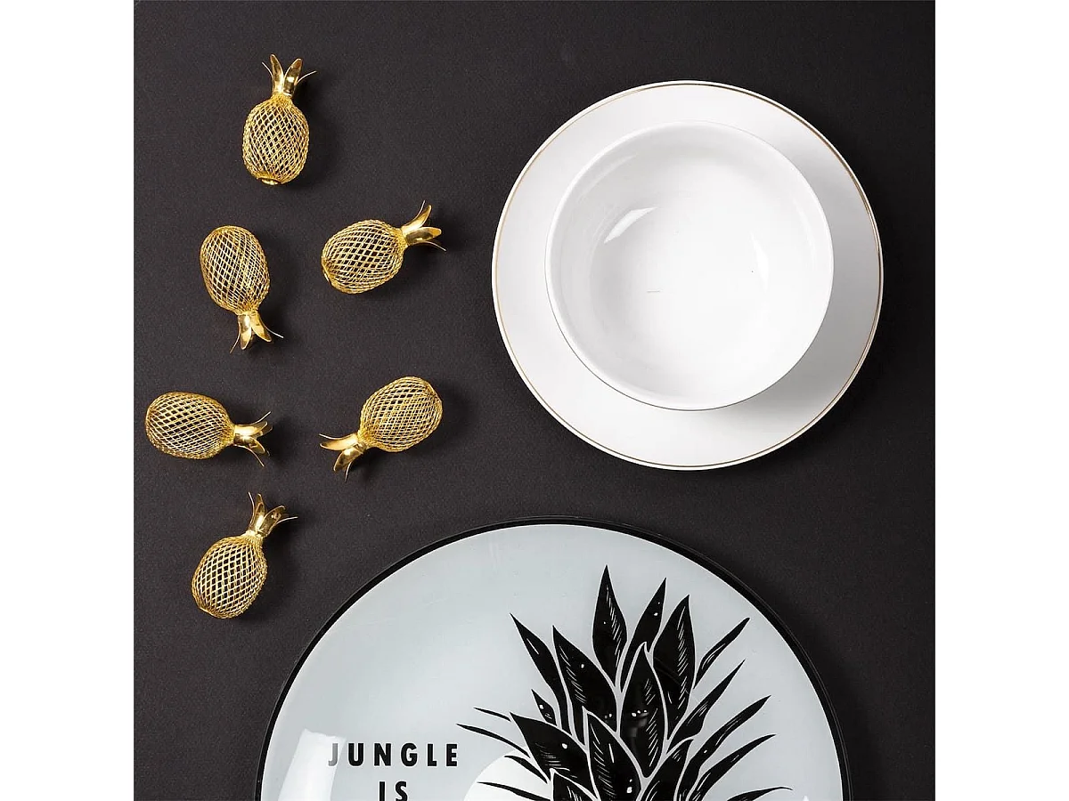 Set de 6 assiettes à dessert blanches en porcelaine avec liseré doré (Ø20cm) - AURA