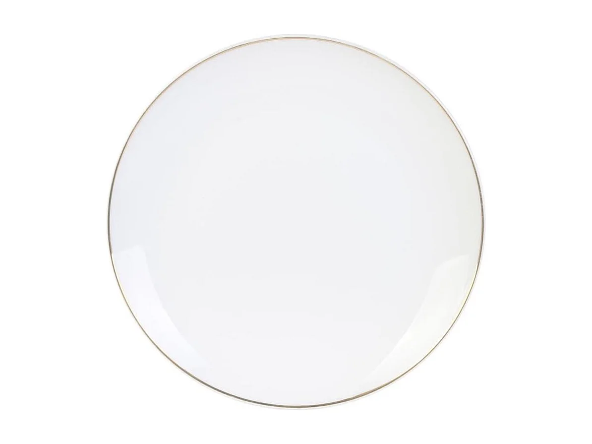Set de 6 assiettes à dessert blanches en porcelaine avec liseré doré (Ø20cm) - AURA