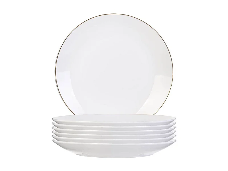 Set de 6 assiettes à dessert blanches en porcelaine avec liseré doré (Ø20cm) - AURA