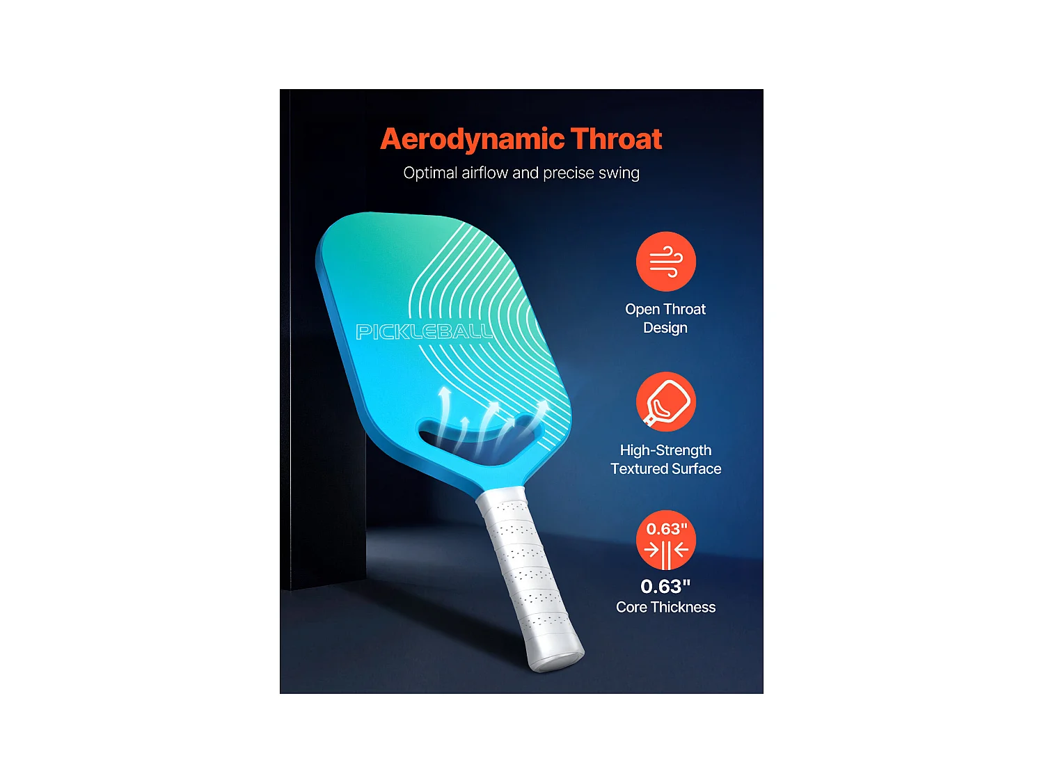 Raquette de Pickleball SucceBuy avec Aero-Throat, Surface en Fibre de Carbone T700 et Noyau en Nid d'Abeille, Raquette pour une Puissance, un Contrôle