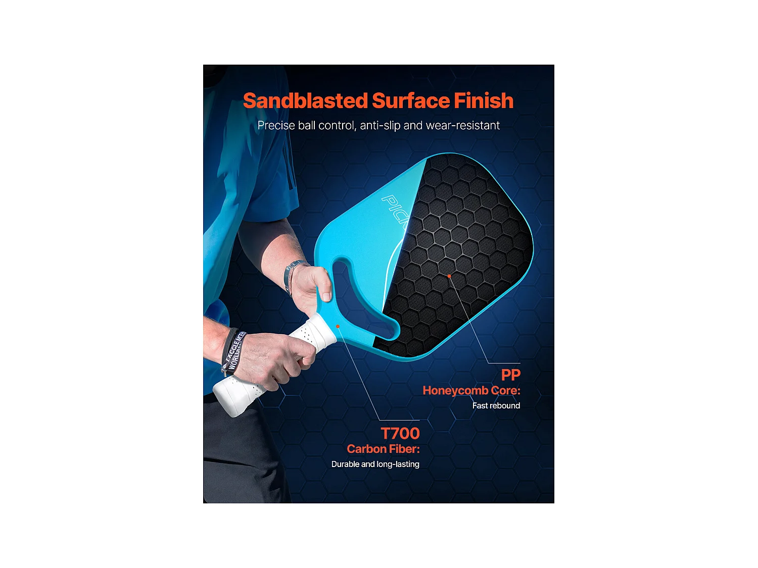 Raquette de Pickleball SucceBuy avec Aero-Throat, Surface en Fibre de Carbone T700 et Noyau en Nid d'Abeille, Raquette pour une Puissance, un Contrôle