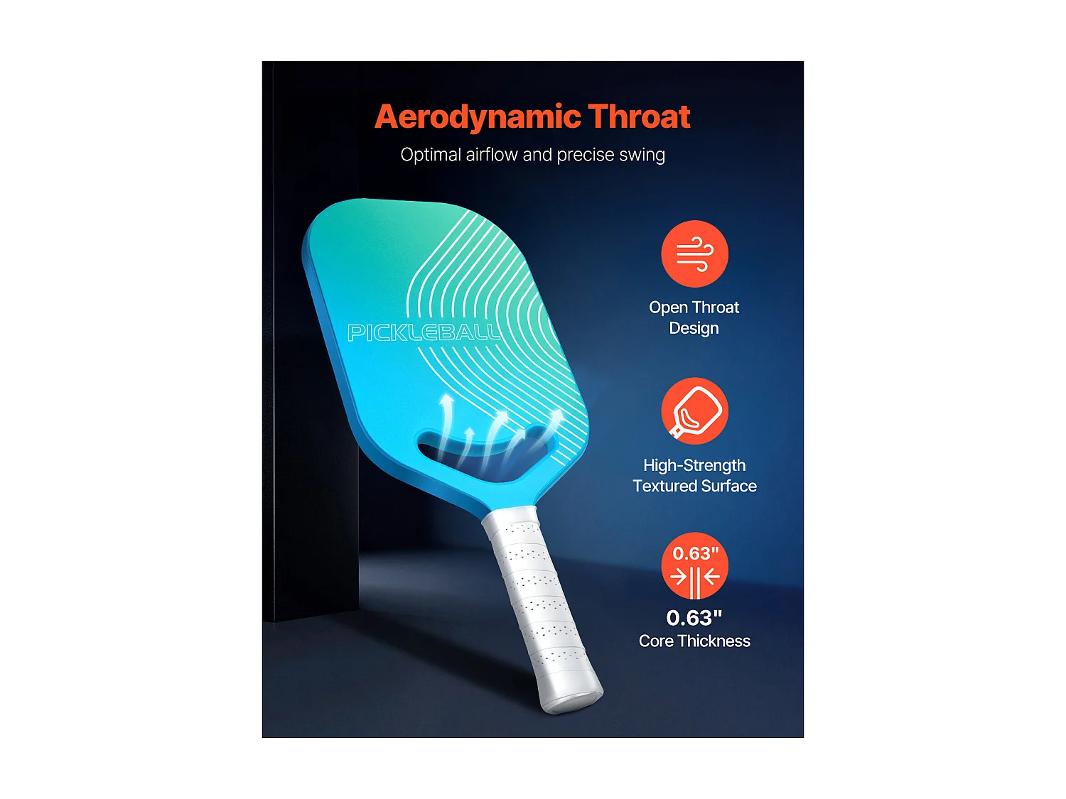 Raquette de Pickleball SucceBuy avec Aero-Throat, Surface en Fibre de Carbone T700 et Noyau en Nid d'Abeille, Raquette pour une Puissance, un Contrôle