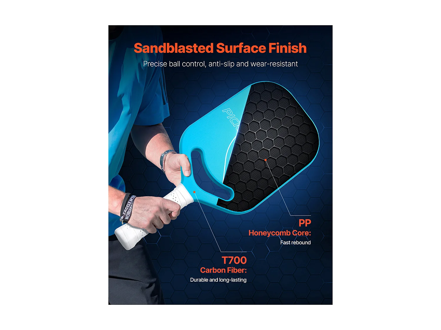 Raquette de Pickleball SucceBuy avec Aero-Throat, Surface en Fibre de Carbone T700 et Noyau en Nid d'Abeille, Raquette pour une Puissance, un Contrôle