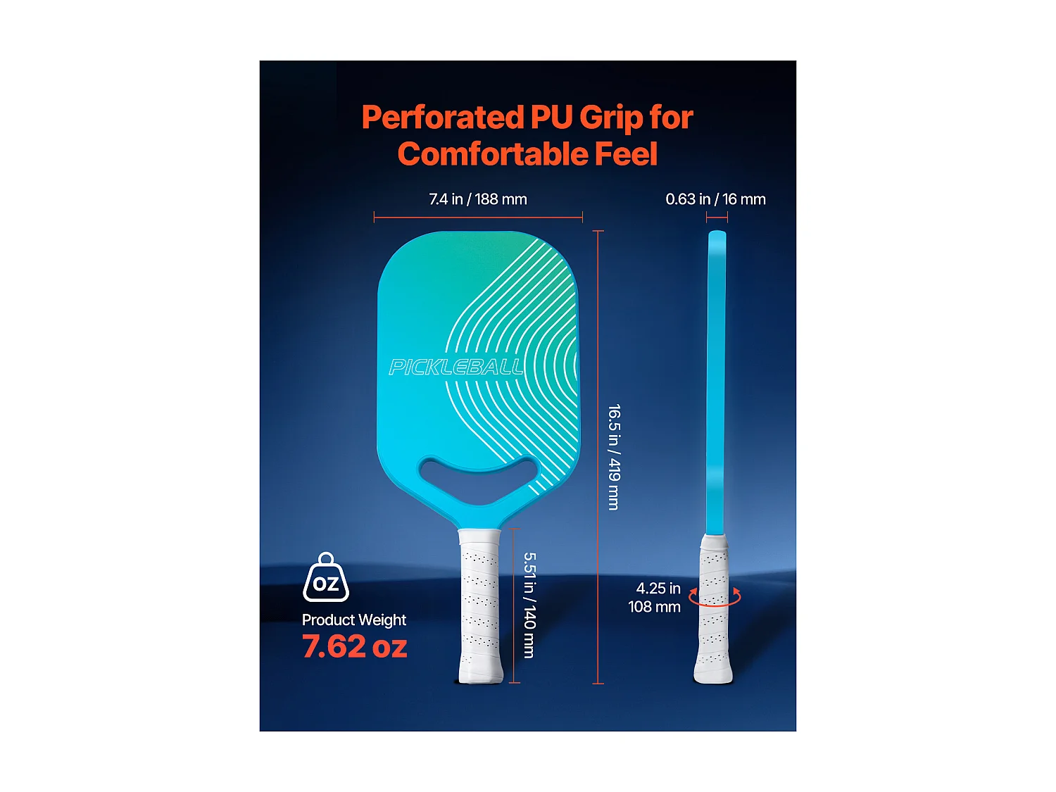 Raquette de Pickleball SucceBuy avec Aero-Throat, Surface en Fibre de Carbone T700 et Noyau en Nid d'Abeille, Raquette pour une Puissance, un Contrôle