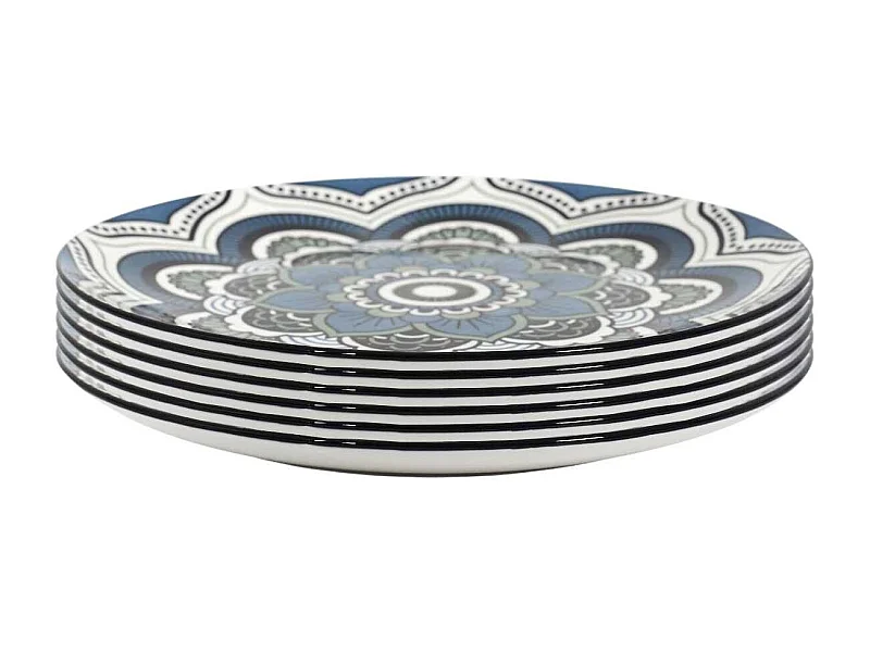 Set de 6 assiettes plates en porcelaine bleu mandala (Ø26cm) - MANDALA