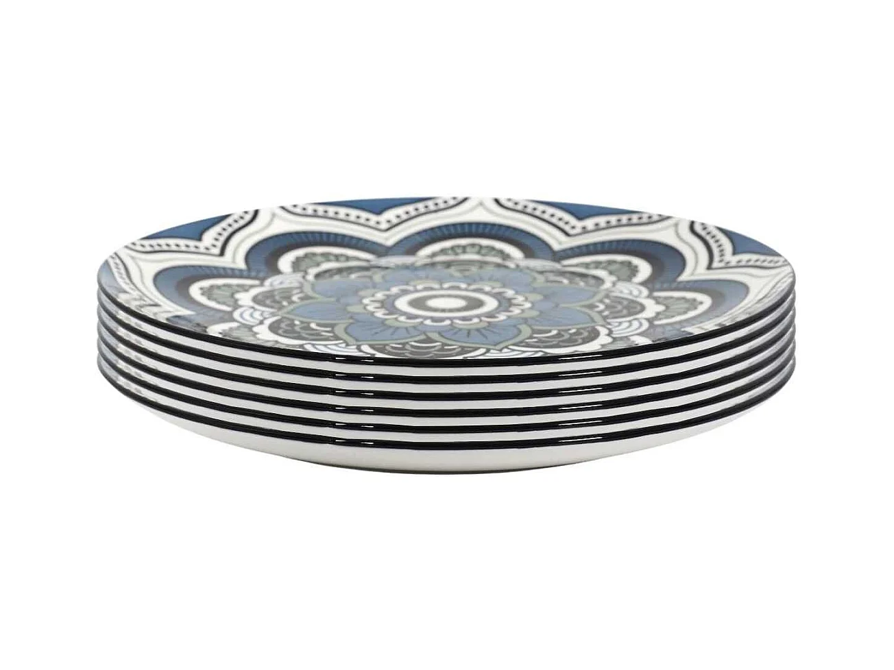 Set de 6 assiettes plates en porcelaine bleu mandala (Ø26cm) - MANDALA
