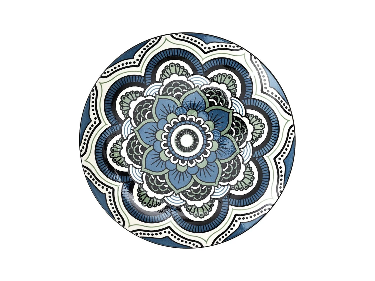 Set de 6 assiettes plates en porcelaine bleu mandala (Ø26cm) - MANDALA