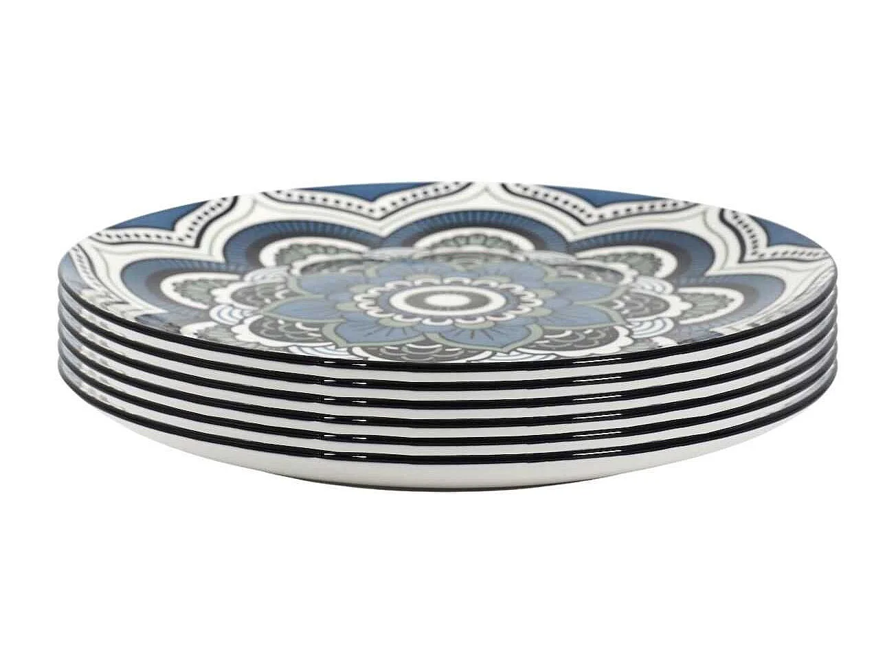 Set de 6 assiettes plates en porcelaine bleu mandala (Ø26cm) - MANDALA