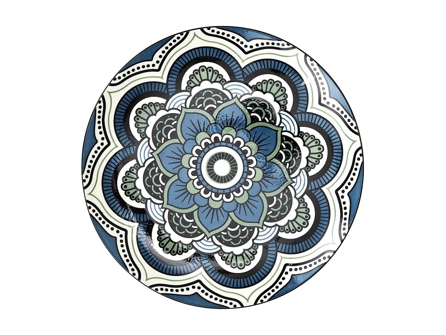 Set de 6 assiettes plates en porcelaine bleu mandala (Ø26cm) - MANDALA