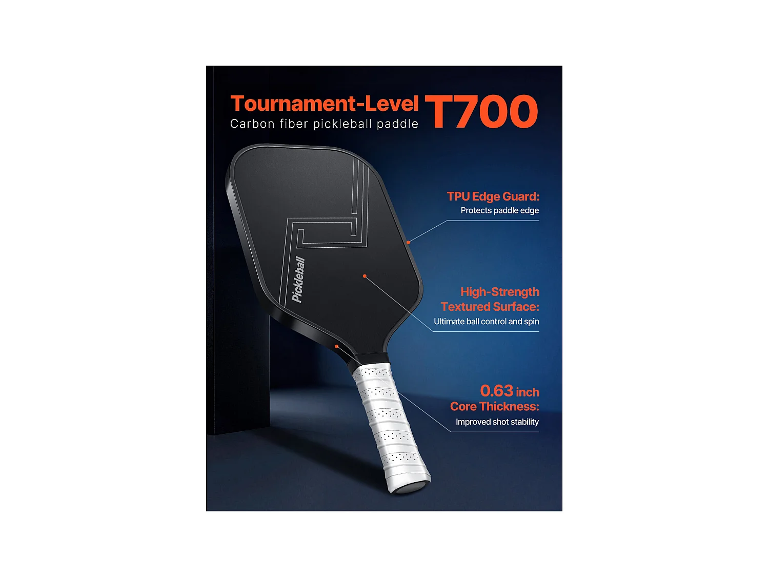 Raquette de Pickleball SucceBuy avec Surface en Fibre de Carbone T700 et Noyau en Nid d'Abeille, Raquette de Haute Qualité pour une Puissance, un Contrôle