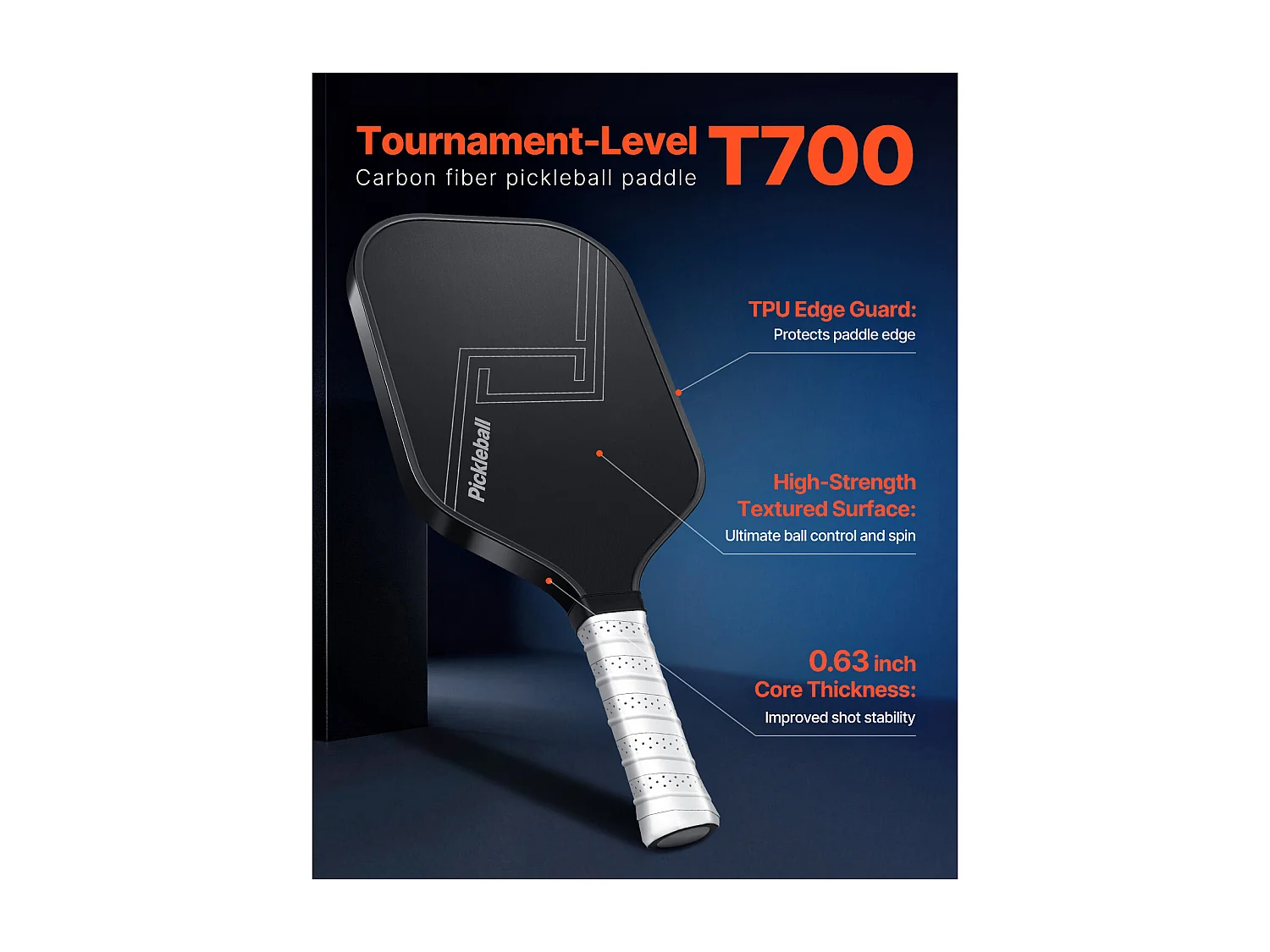 Raquette de Pickleball SucceBuy avec Surface en Fibre de Carbone T700 et Noyau en Nid d'Abeille, Raquette de Haute Qualité pour une Puissance, un Contrôle