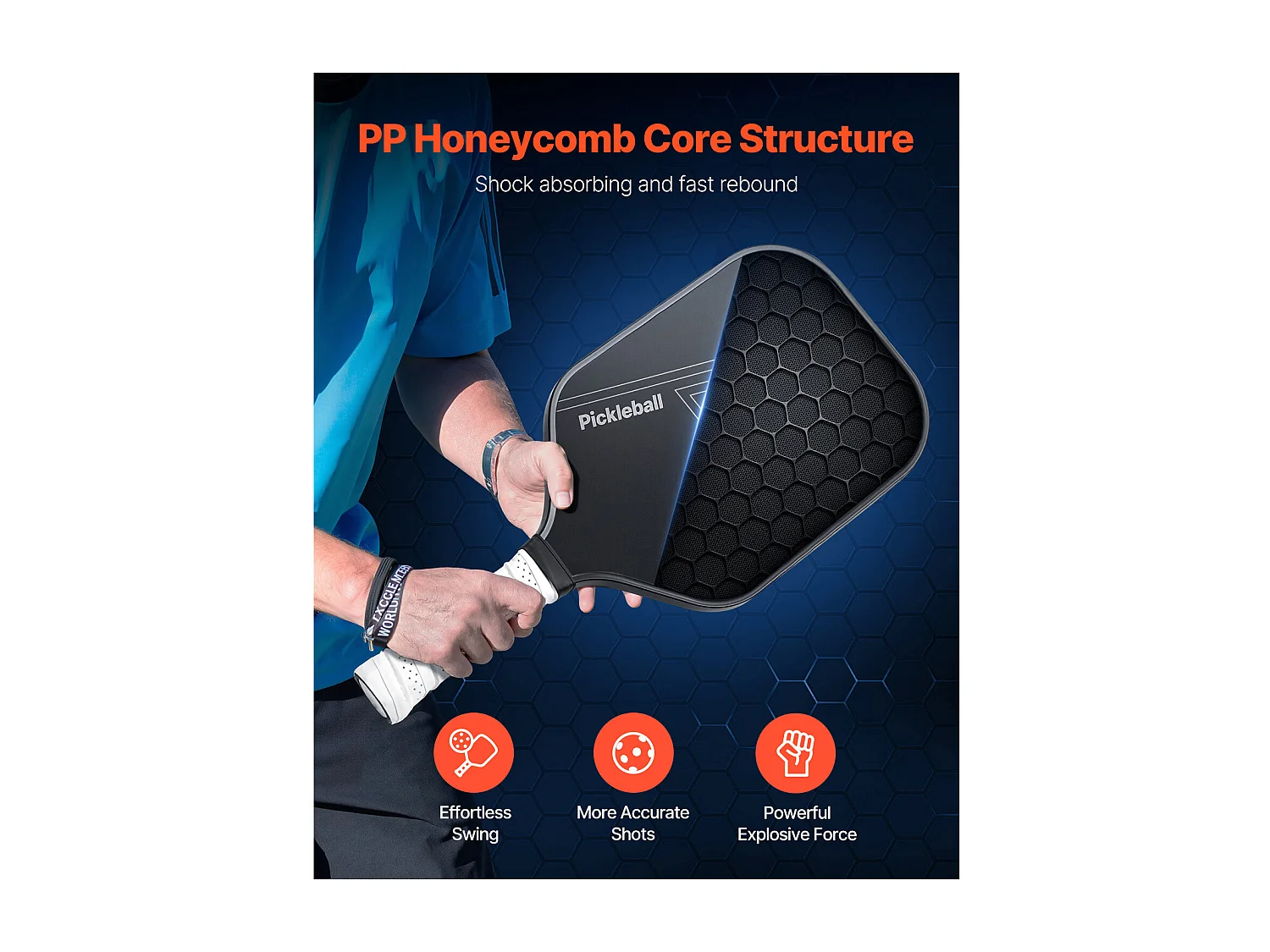 Raquette de Pickleball SucceBuy avec Surface en Fibre de Carbone T700 et Noyau en Nid d'Abeille, Raquette de Haute Qualité pour une Puissance, un Contrôle