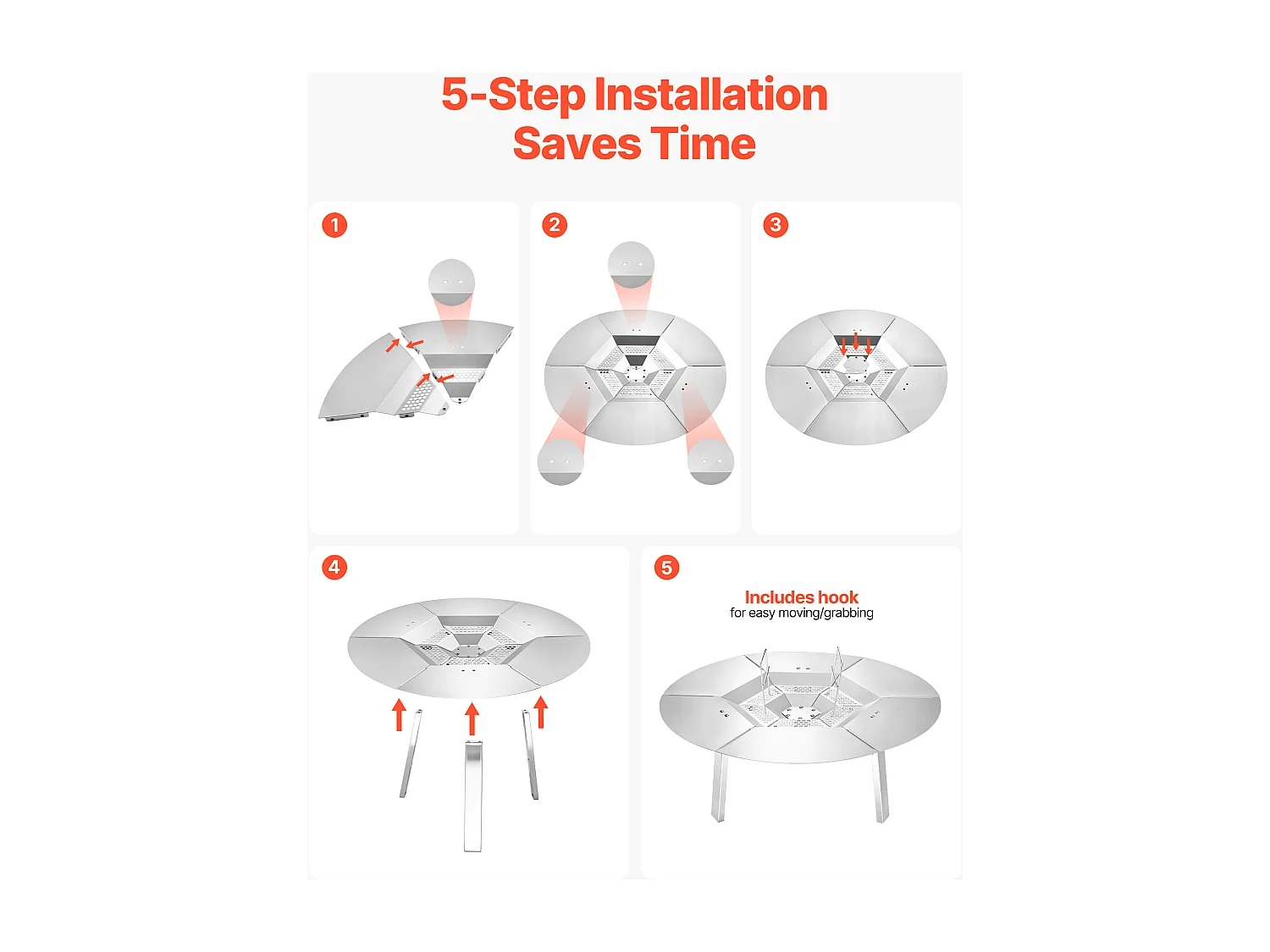 Wärmeverteiler für Feuerschale,635x254 mm Hitzeschutz rund für Holzfeuerstelle, Edelstahl 304 Hitzeverteiler mit abnehmbarer Brennerabdeckung